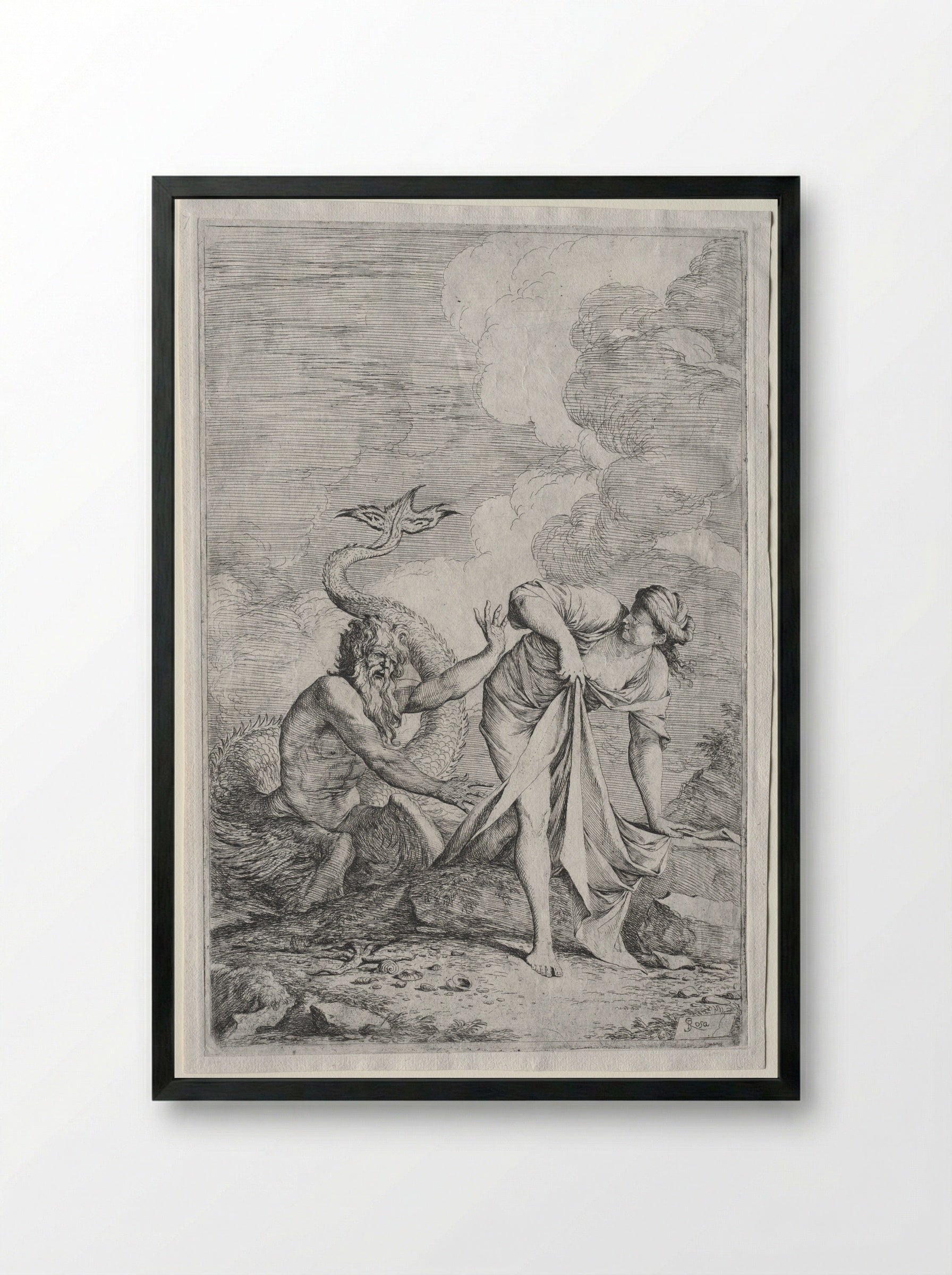 Glaucus and Scylla - Salvator Rosa - Framed Print Black