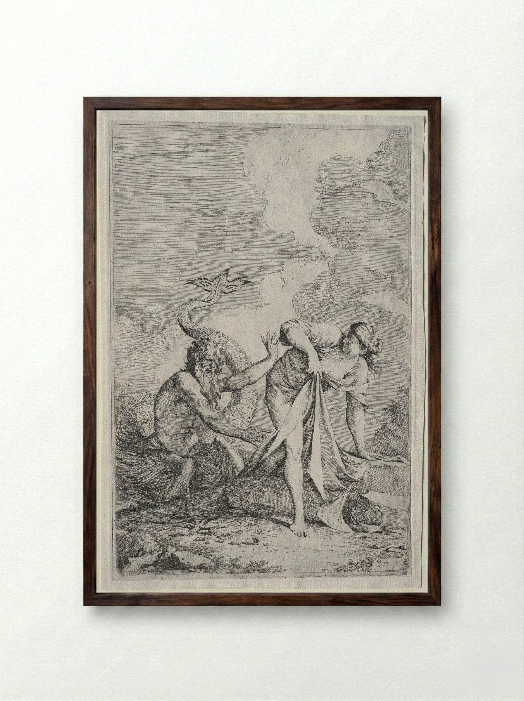Glaucus and Scylla - Salvator Rosa - Framed Print Dark Wood