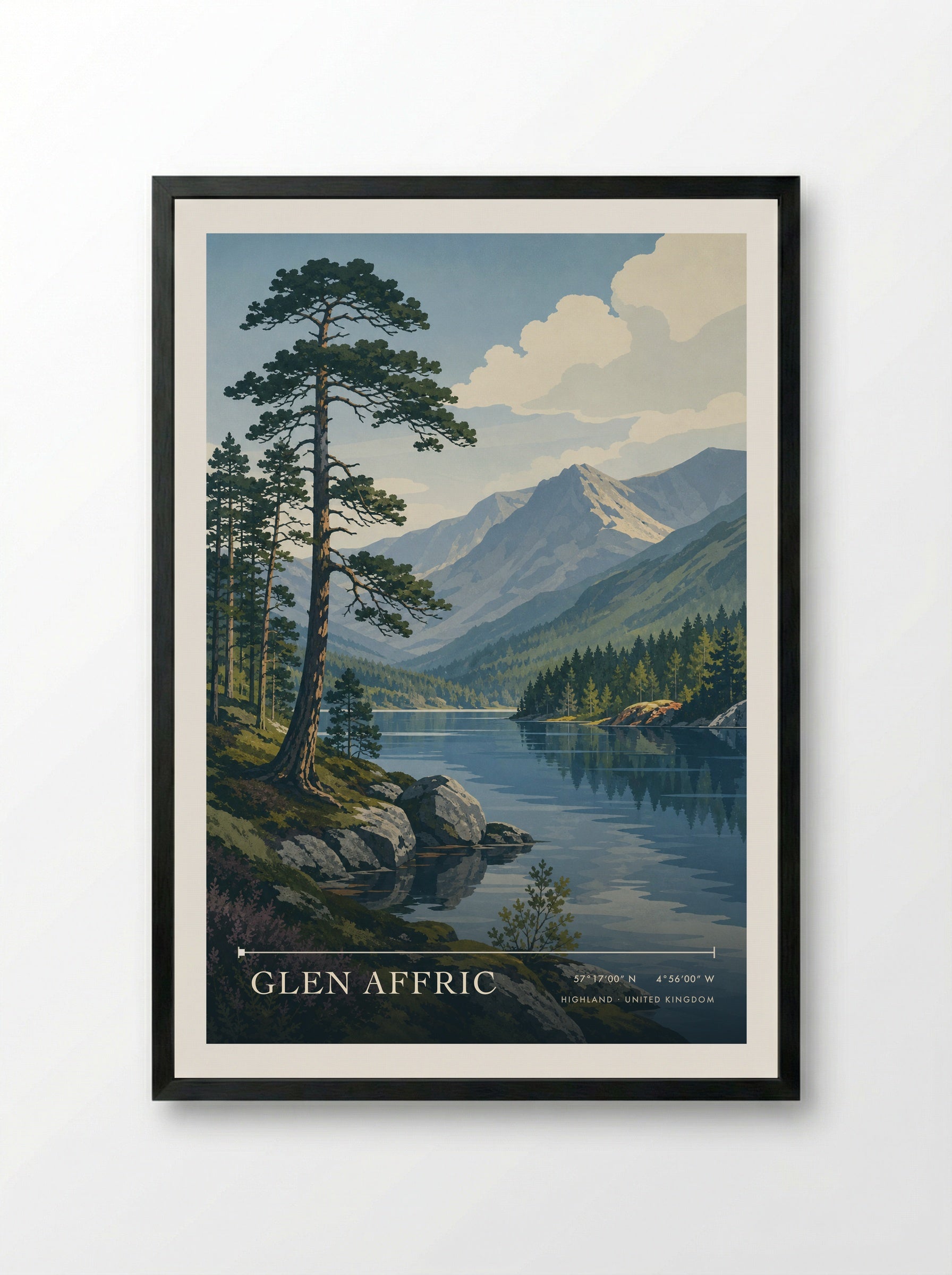 Glen Affric Highland United Kingdom Travel Poster - Framed Print Black