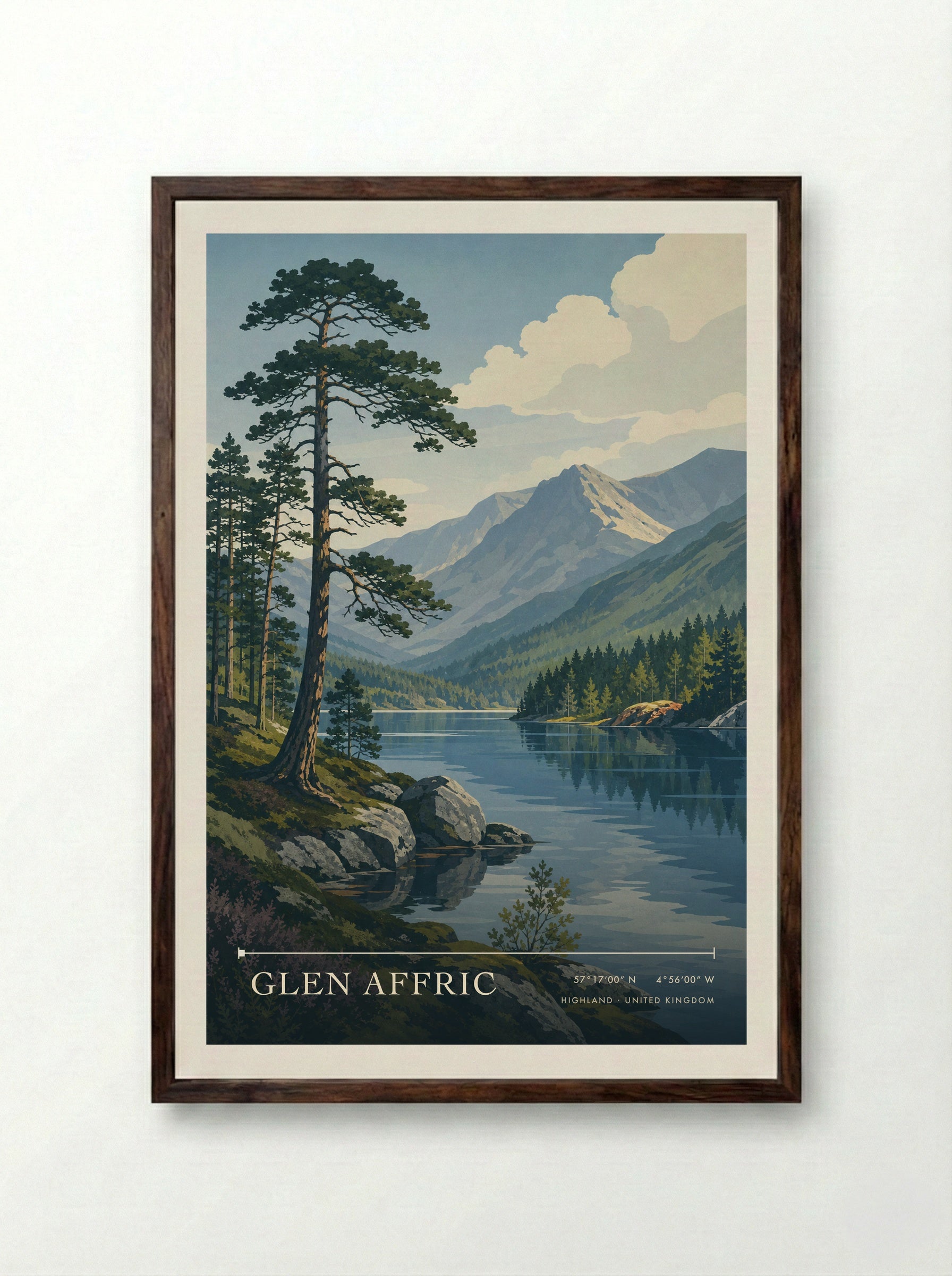 Glen Affric Highland United Kingdom Travel Poster - Framed Print Dark Wood