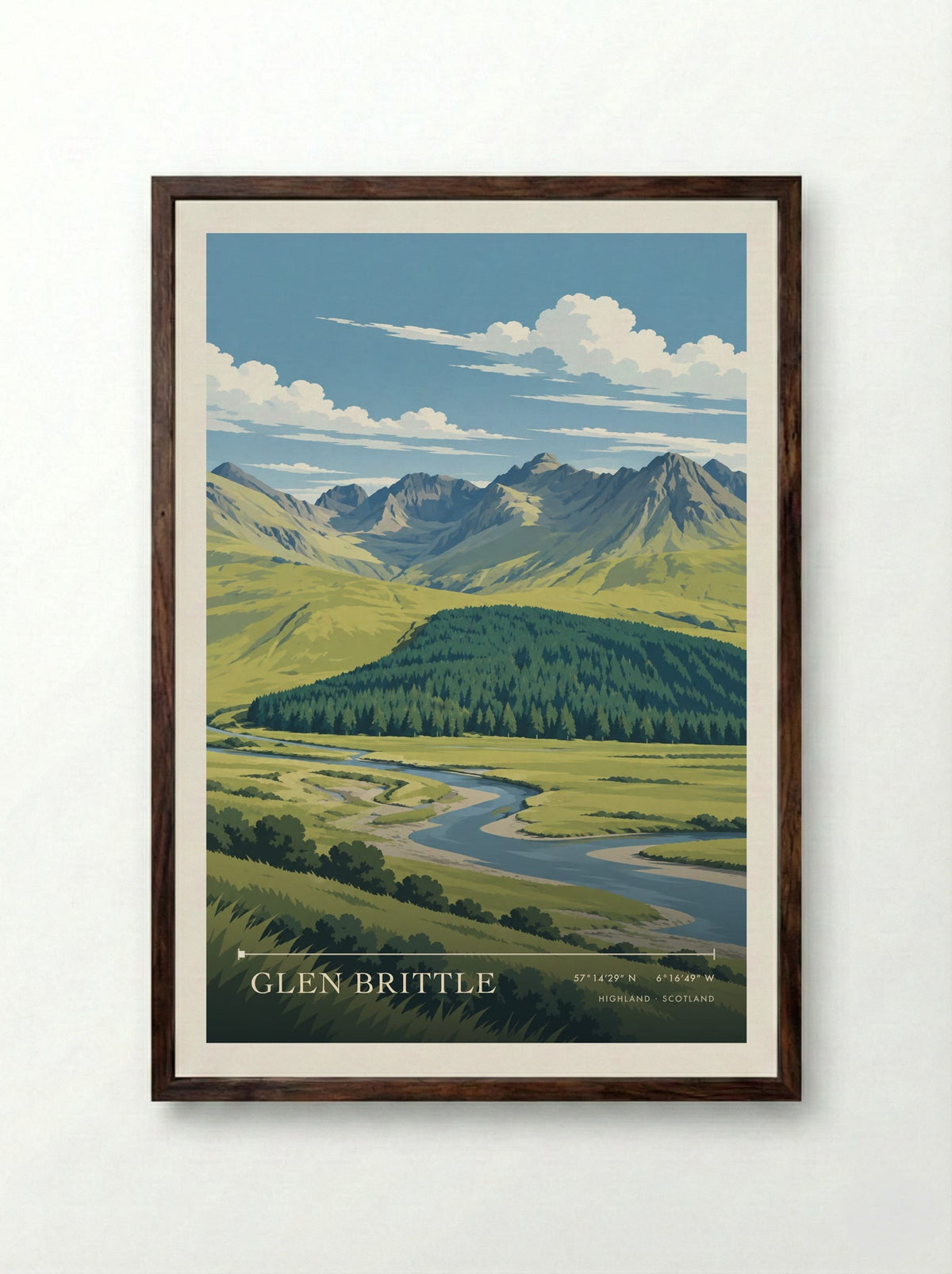 Glen Brittle, Highland | Travel Poster - Framed Print Dark Wood