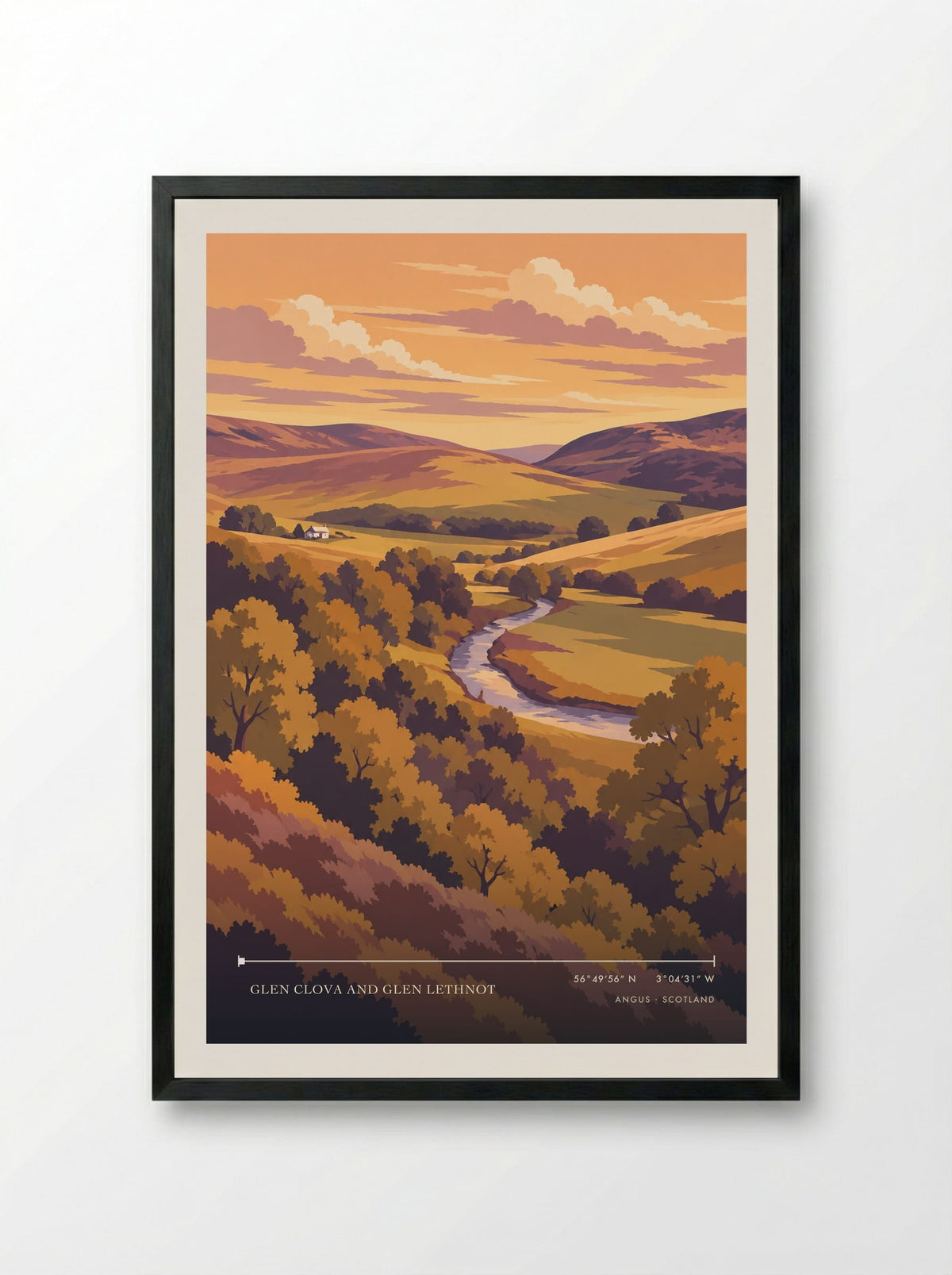 Glen Clova and Glen Lethnot, Angus | Travel Poster - Framed Print Black