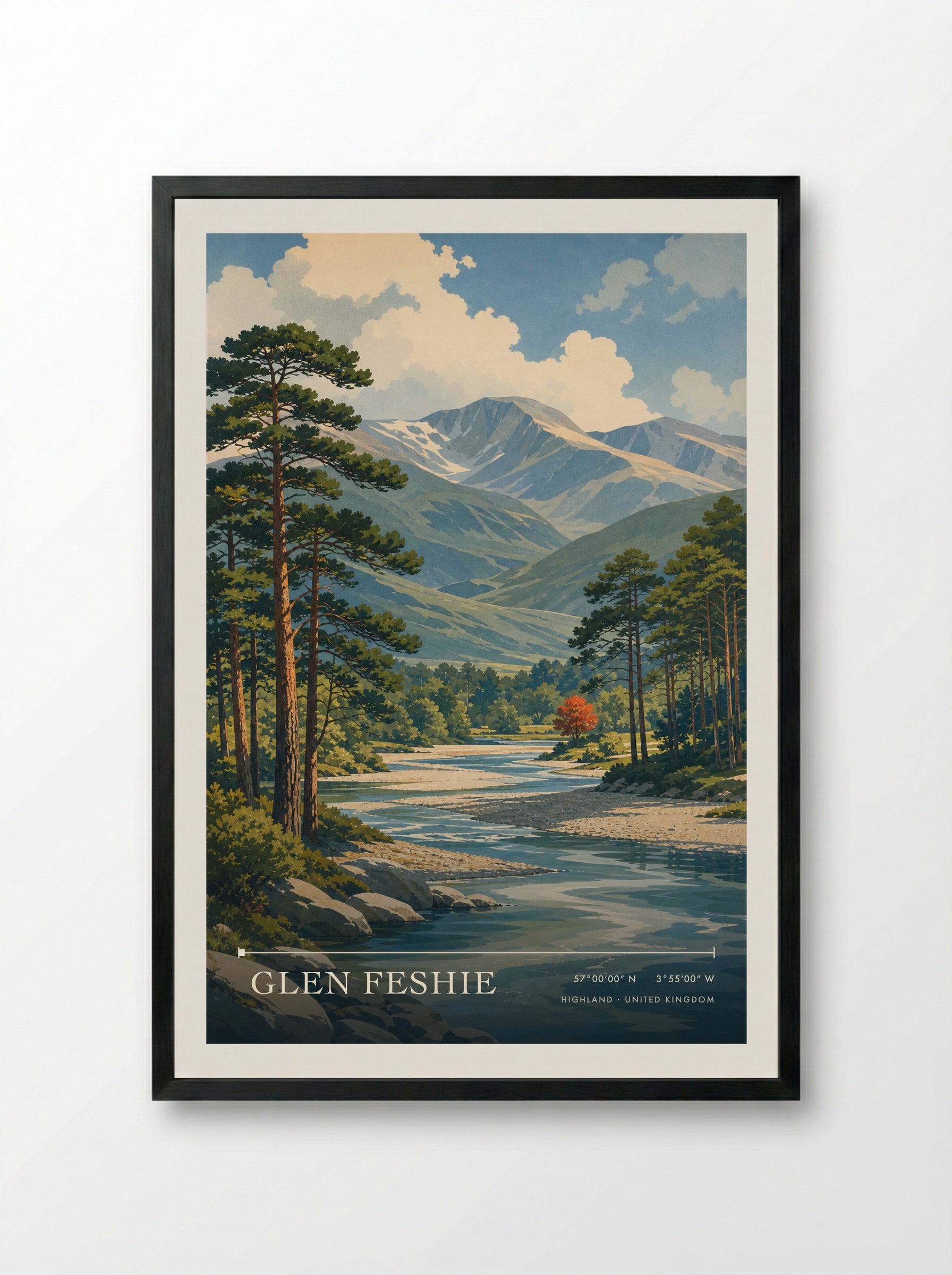 Glen Feshie Highland United Kingdom Travel Poster - Framed Print Black