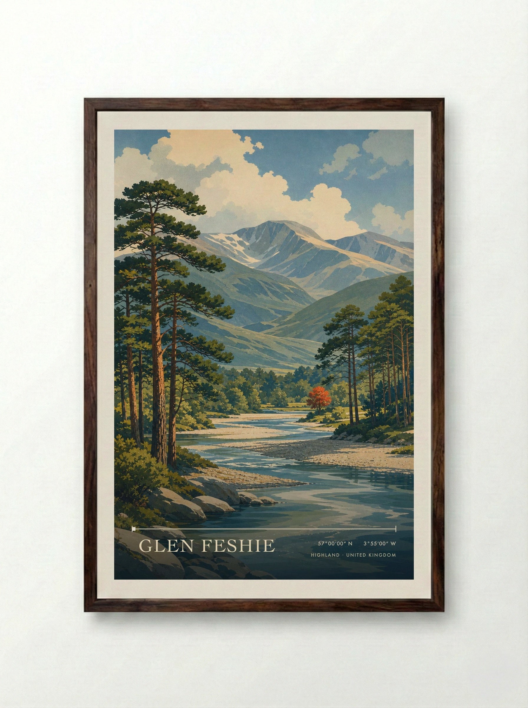 Glen Feshie Highland United Kingdom Travel Poster - Framed Print Dark Wood