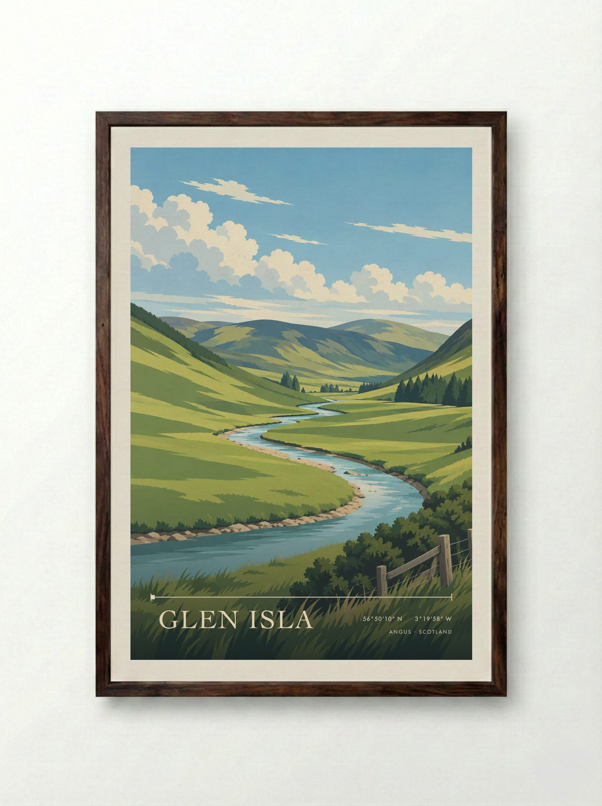 Glen Isla, Angus | Travel Poster - Framed Print Dark Wood