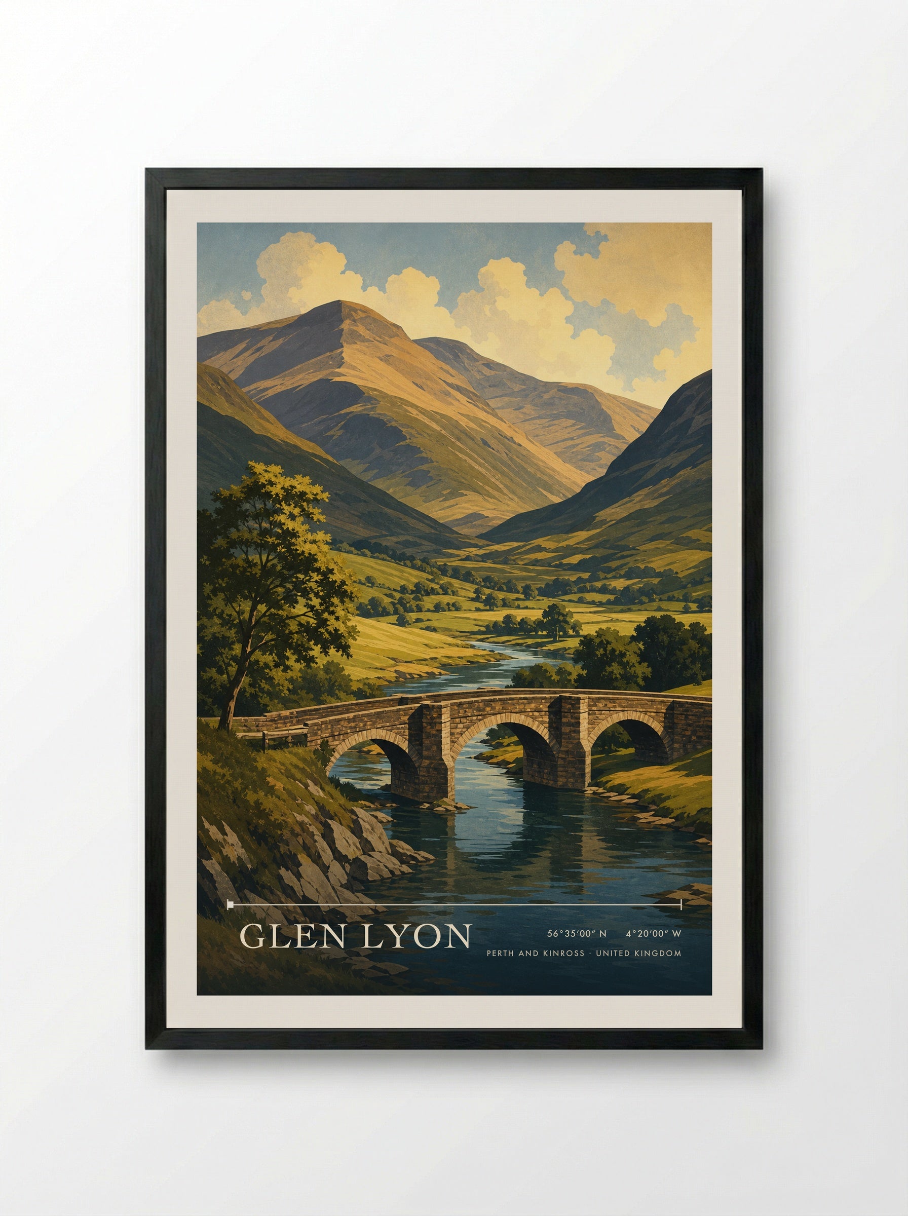 Glen Lyon Perth and Kinross United Kingdom Travel Poster - Framed Print Black