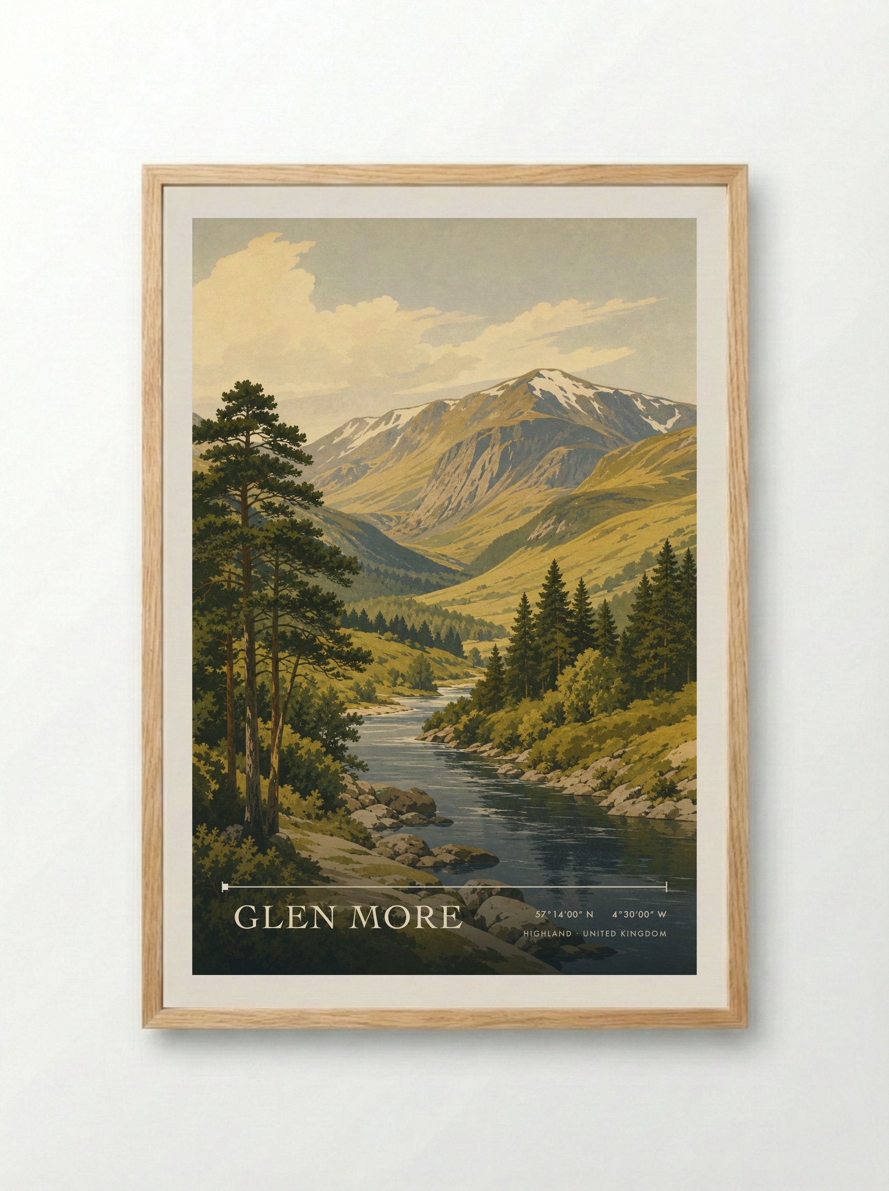 Glen More Highland United Kingdom Travel Poster - Framed Print Wood