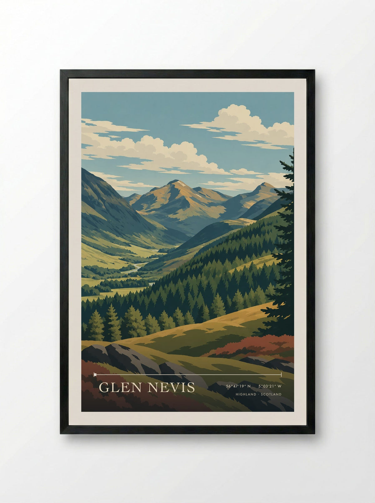 Glen Nevis, Highland | Travel Poster - Framed Print Black