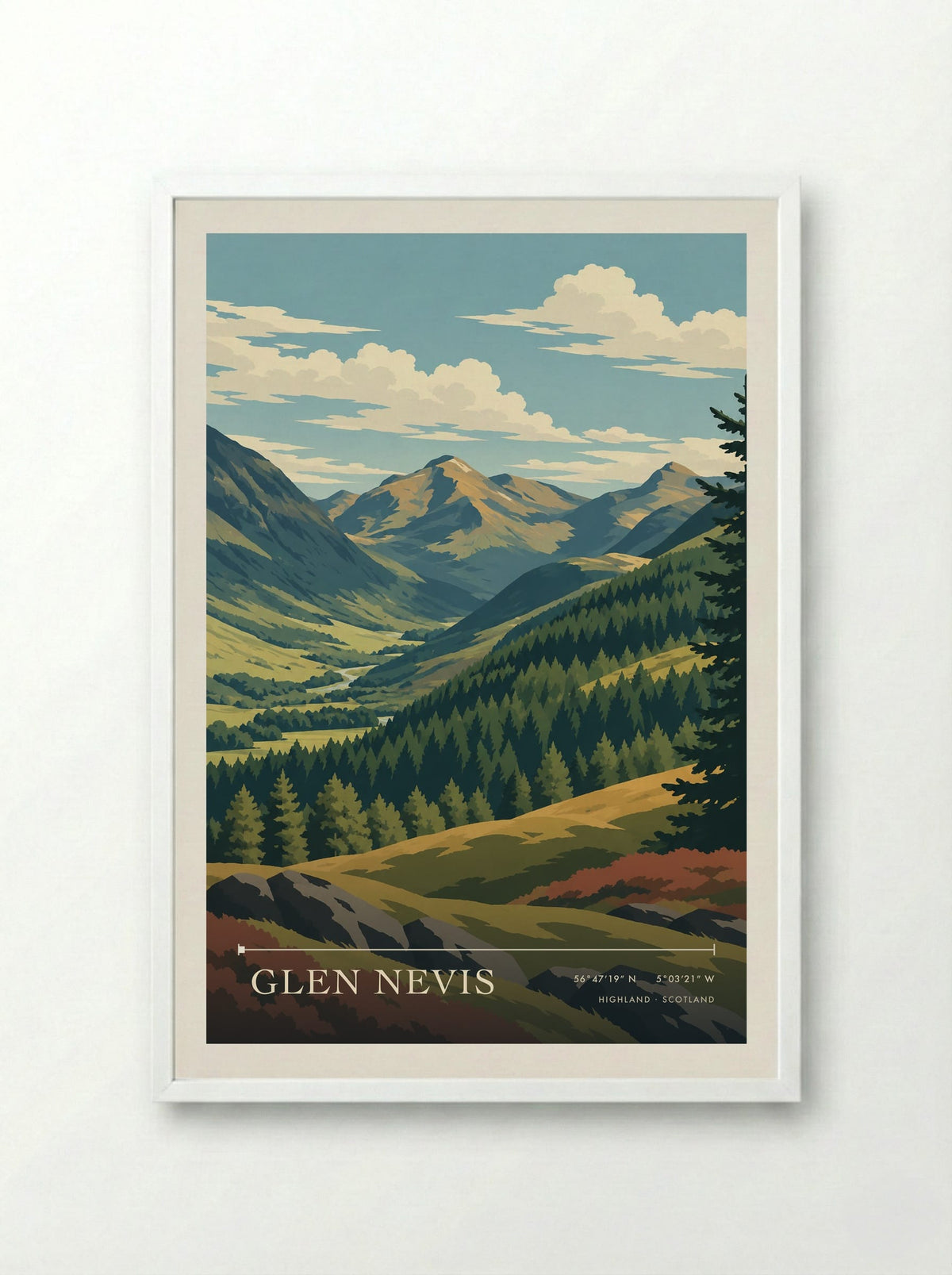 Glen Nevis, Highland | Travel Poster - Framed Print White