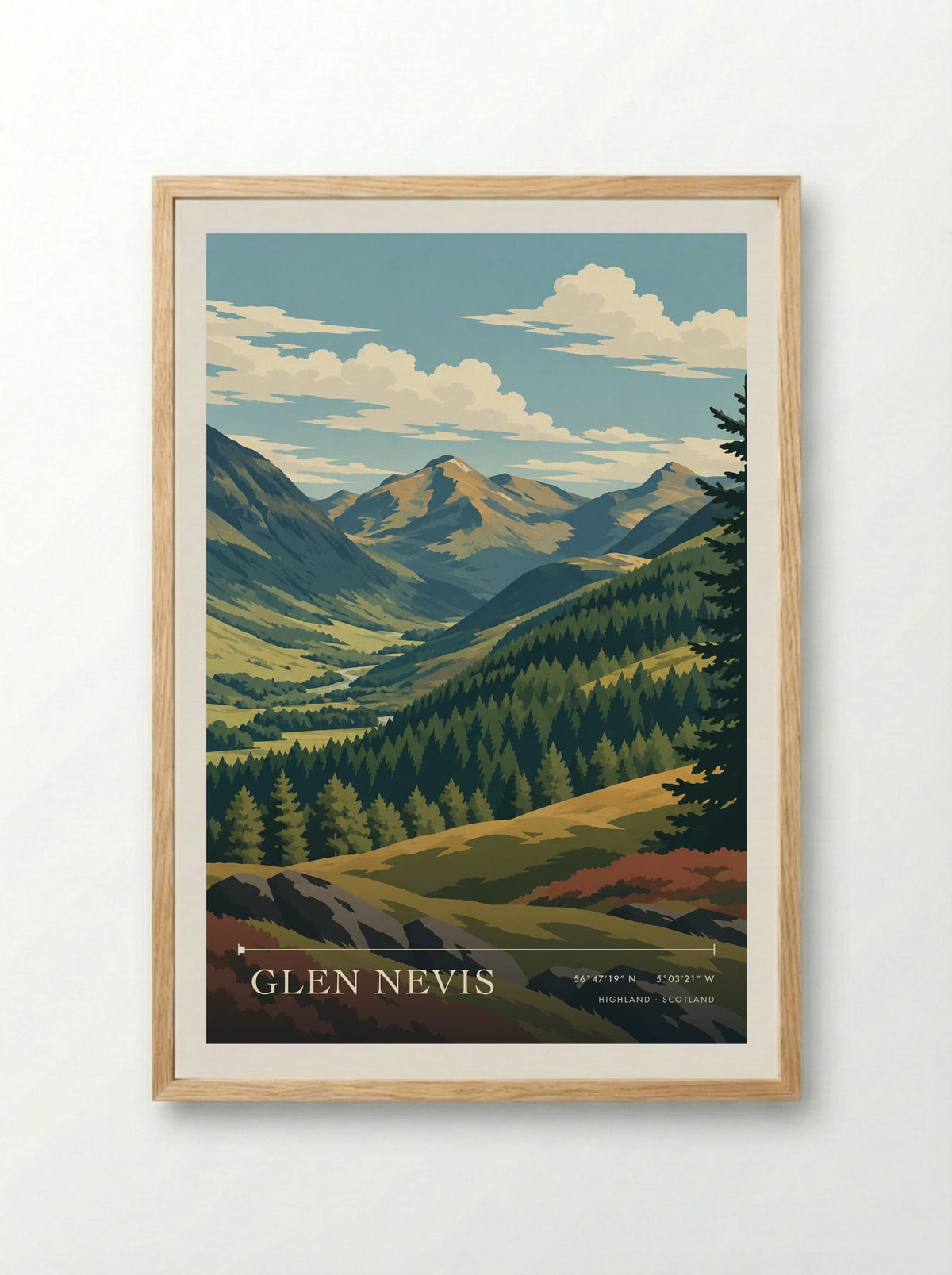Glen Nevis, Highland | Travel Poster - Framed Print Wood