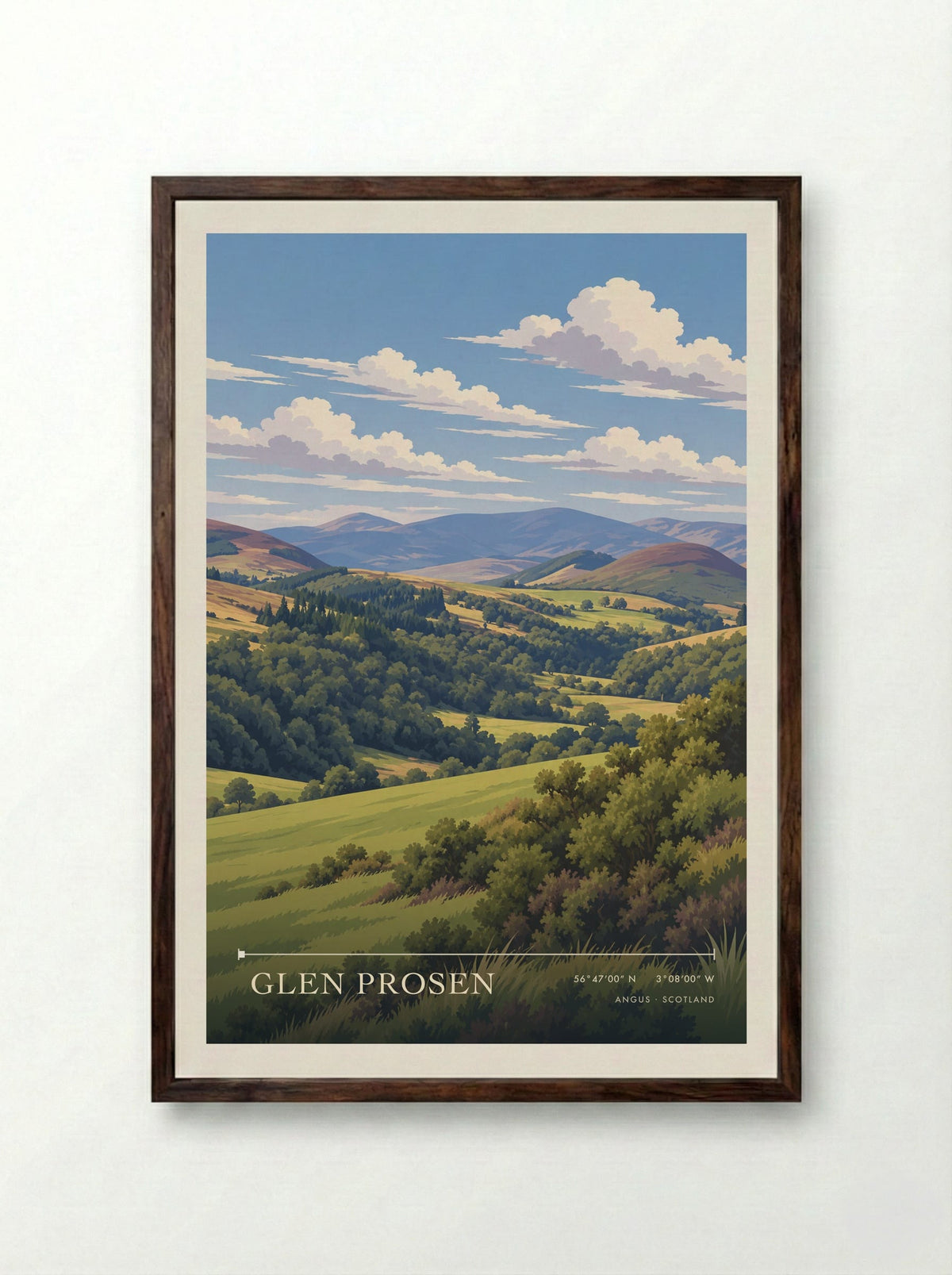 Glen Prosen, Angus | Travel Poster - Framed Print Dark Wood