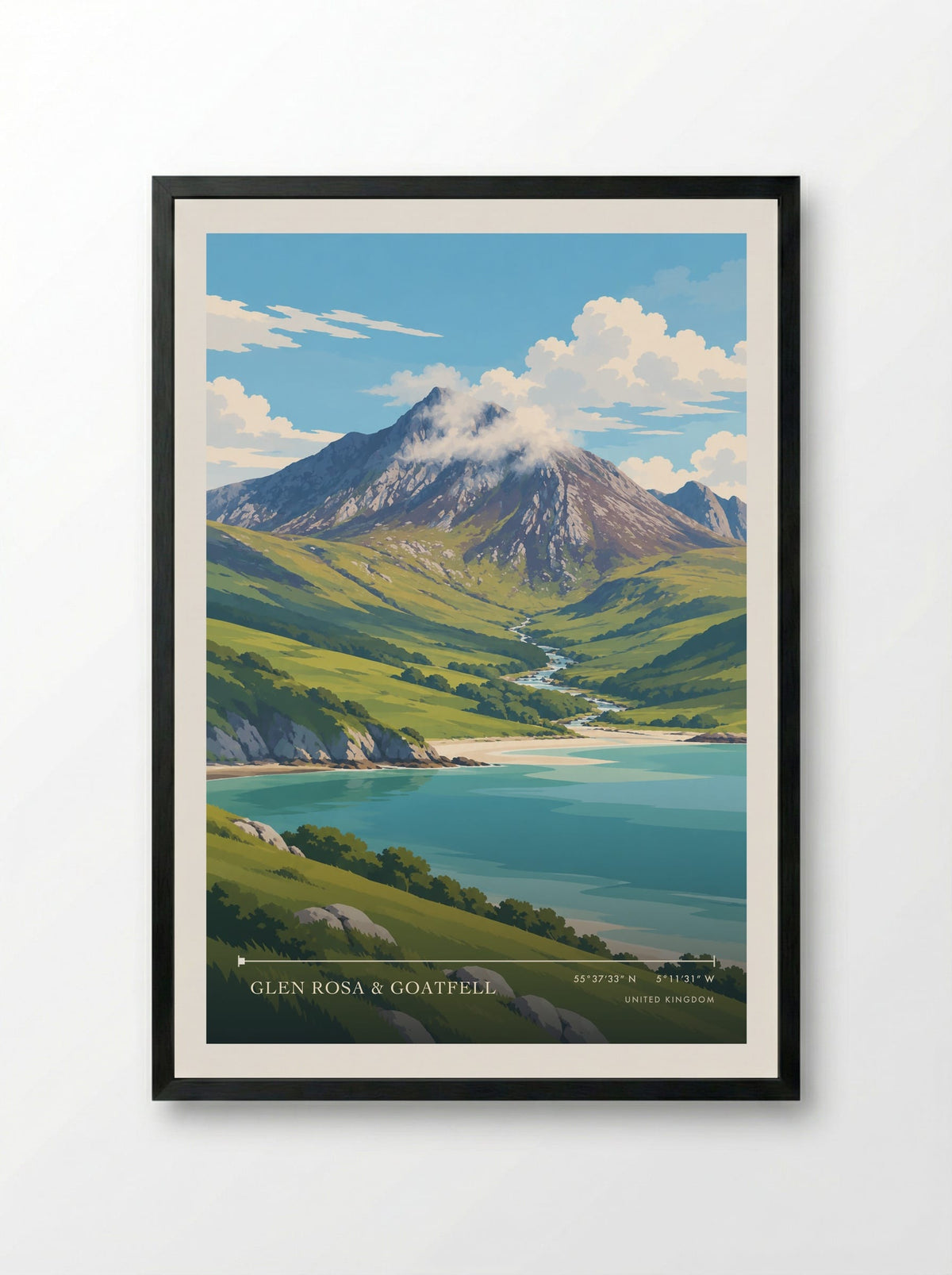 Glen Rosa & Goatfell | Travel Poster - Framed Print Black
