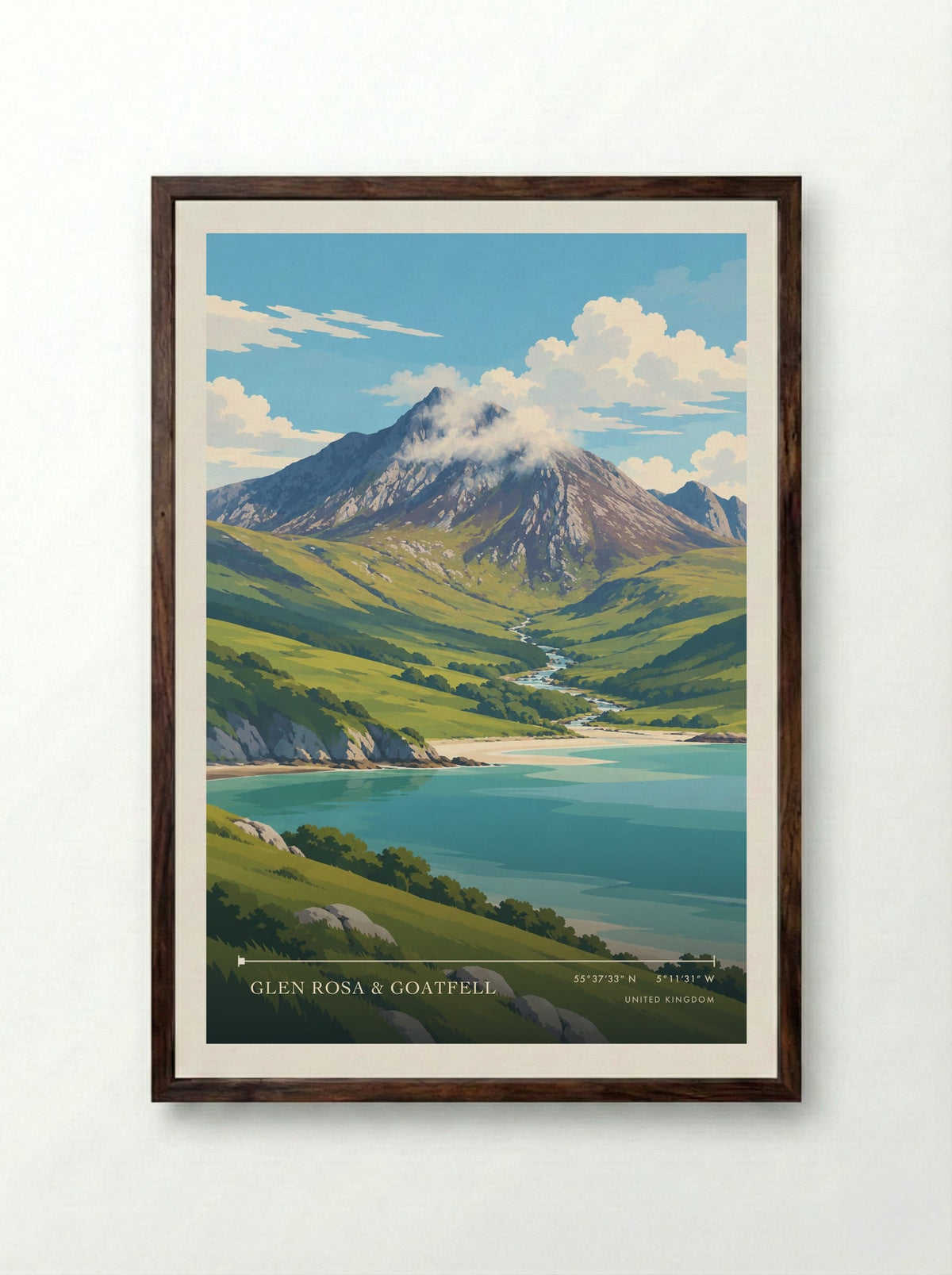 Glen Rosa & Goatfell | Travel Poster - Framed Print Dark Wood