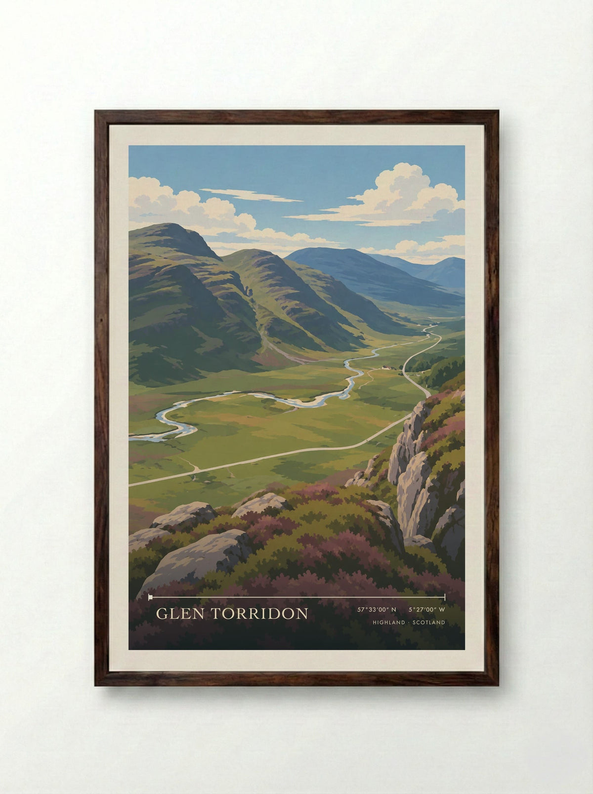 Glen Torridon, Highland | Travel Poster - Framed Print Dark Wood