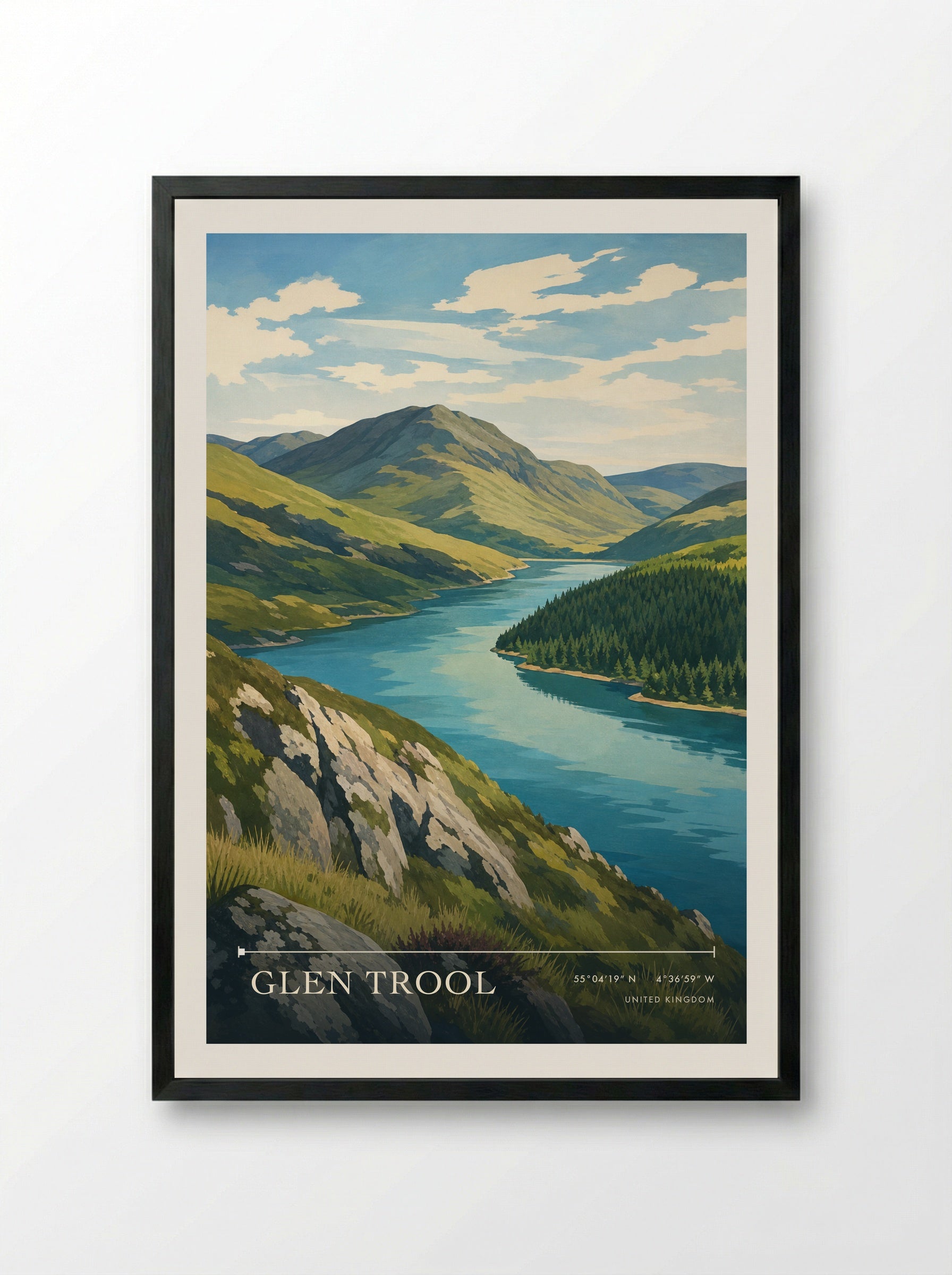 Glen Trool United Kingdom Travel Poster - Framed Print Black