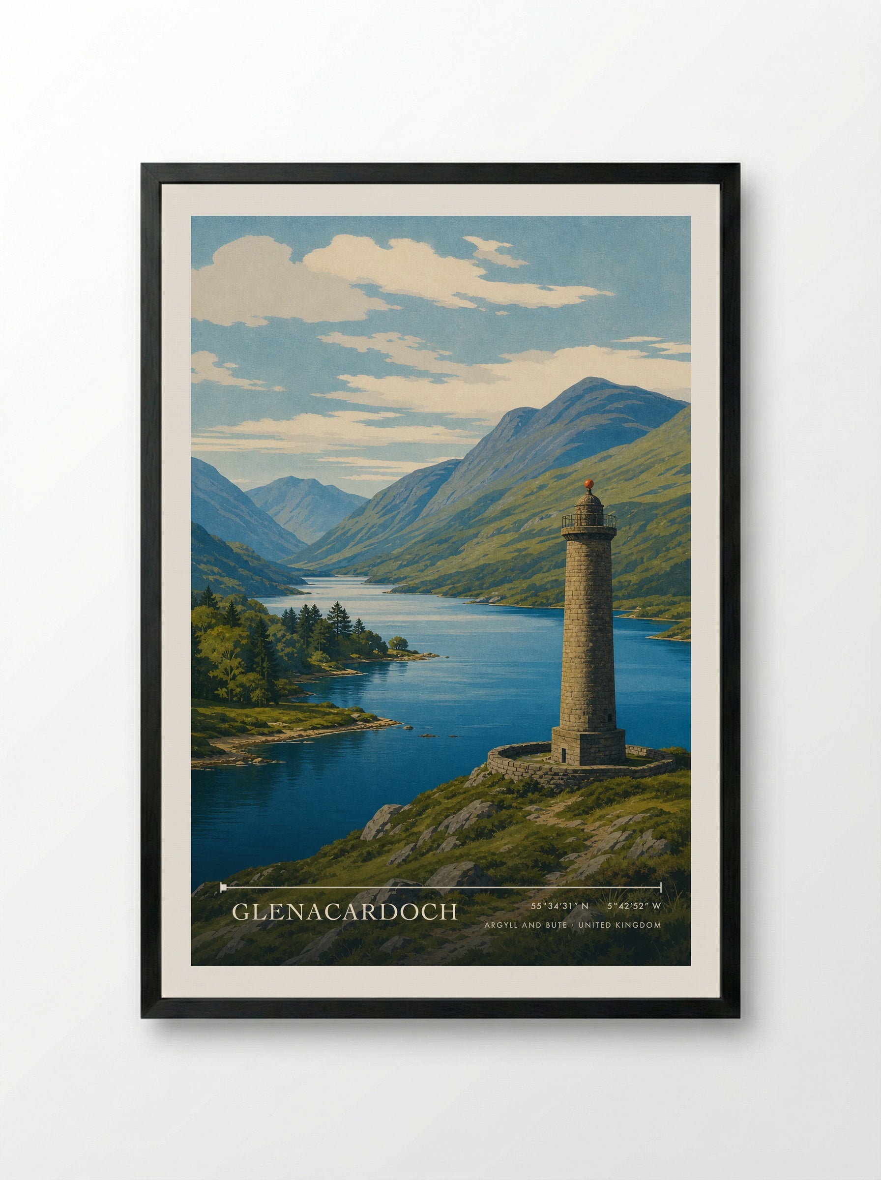 Glenacardoch Argyll and Bute United Kingdom Travel Poster - Framed Print Black