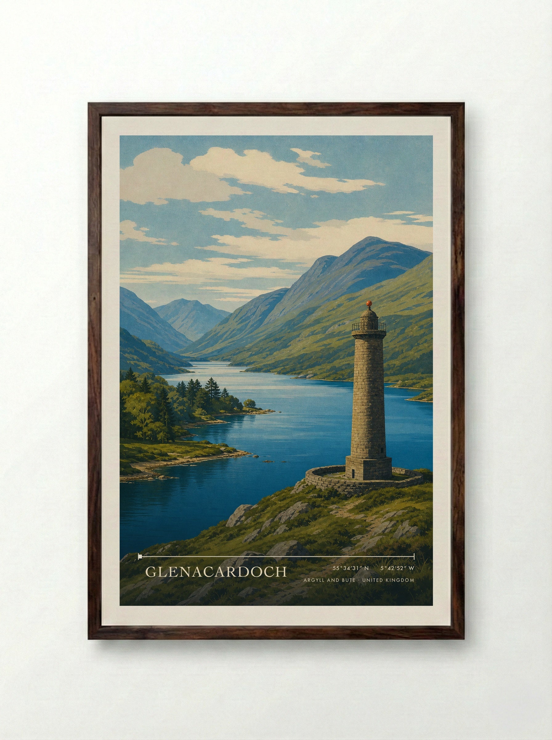Glenacardoch Argyll and Bute United Kingdom Travel Poster - Framed Print Dark Wood