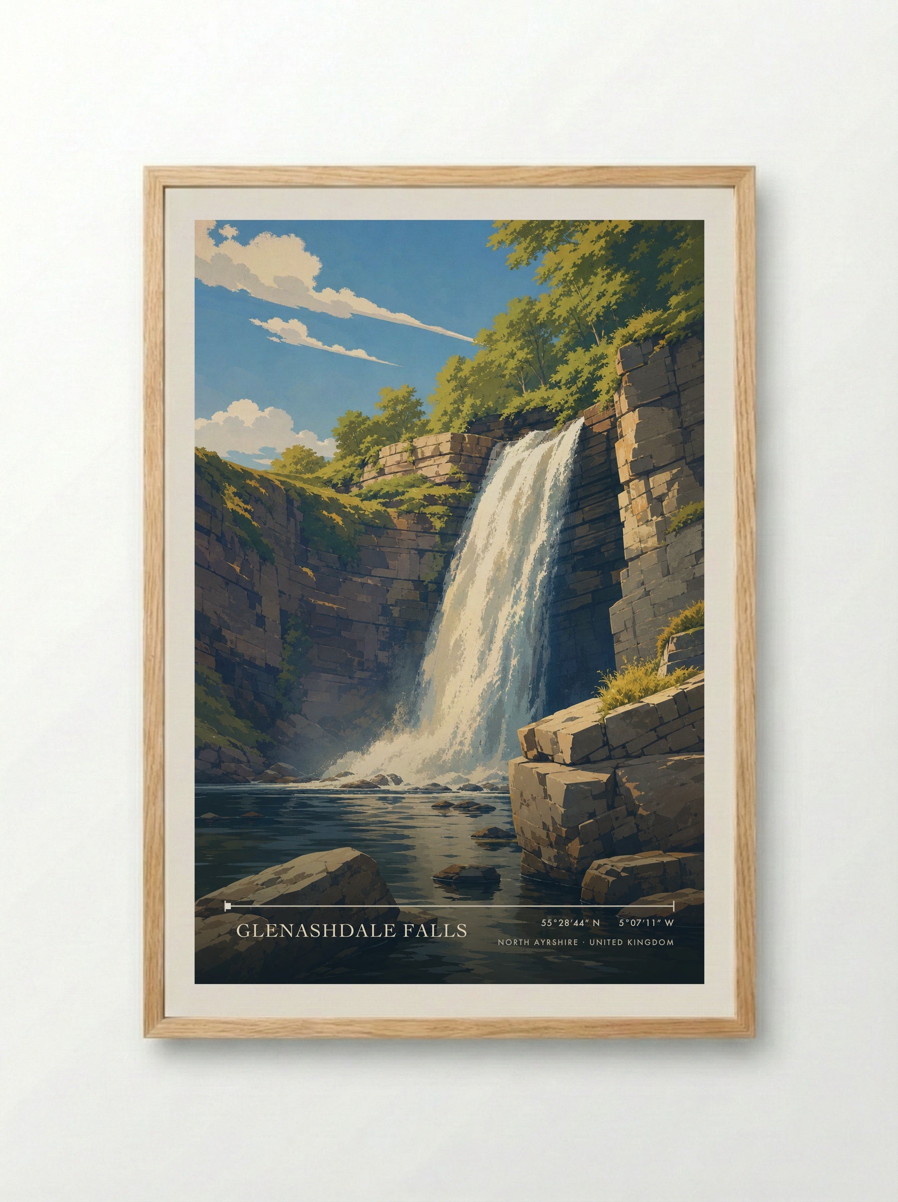 Glenashdale Falls North Ayrshire United Kingdom Travel Poster - Framed Print Wood