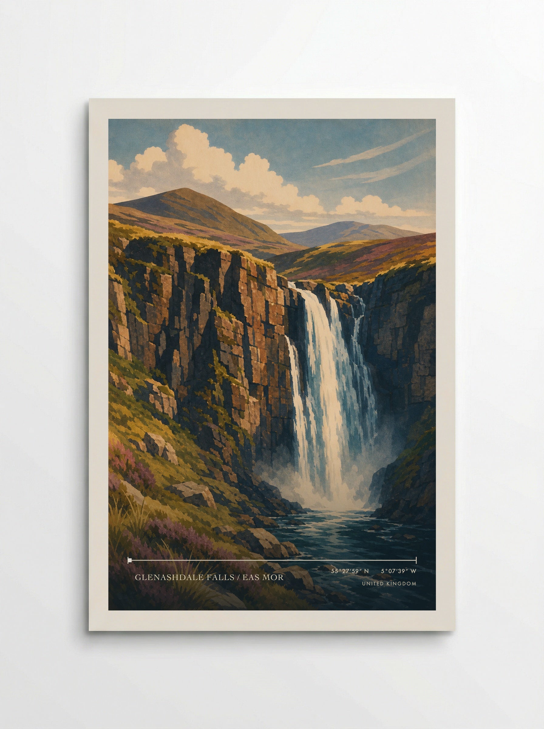 Glenashdale Falls / Eas Mor United Kingdom Travel Poster - Poster