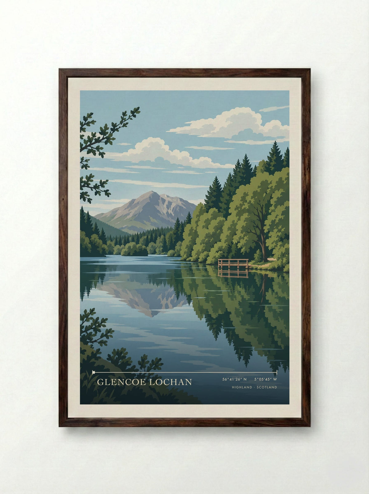 Glencoe Lochan, Highland | Travel Poster - Framed Print Dark Wood