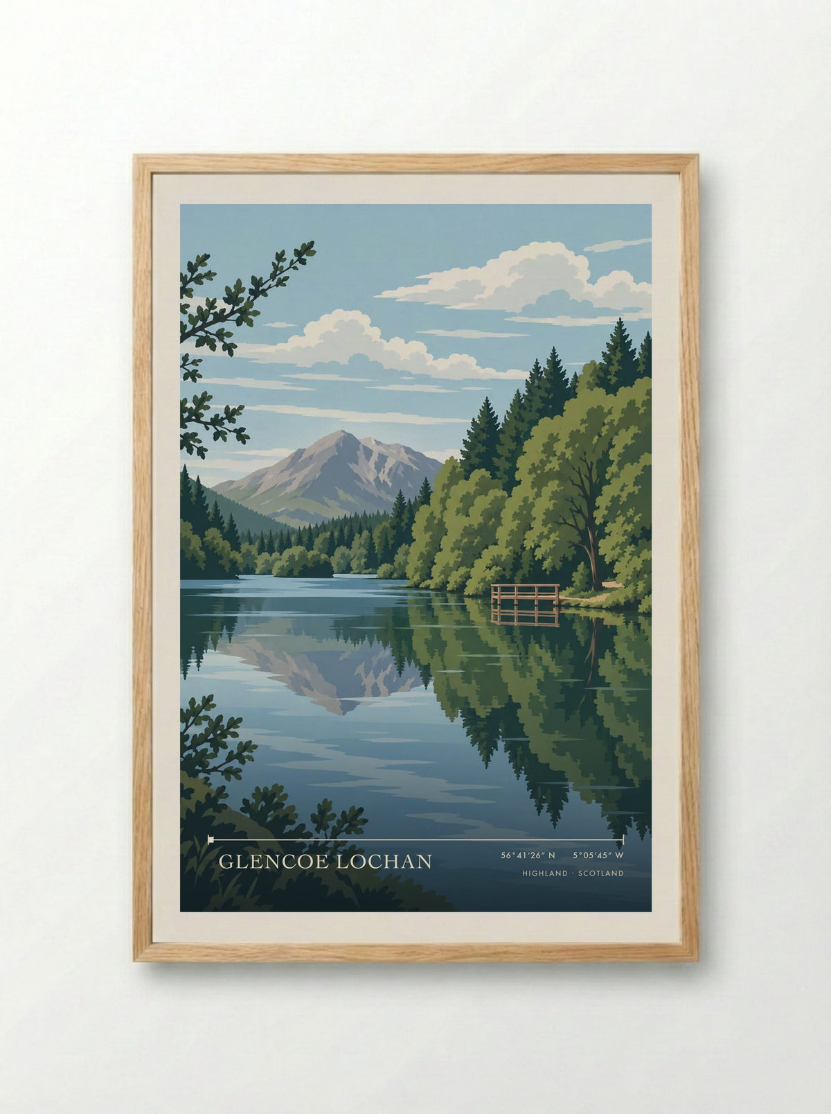 Glencoe Lochan, Highland | Travel Poster - Framed Print Wood