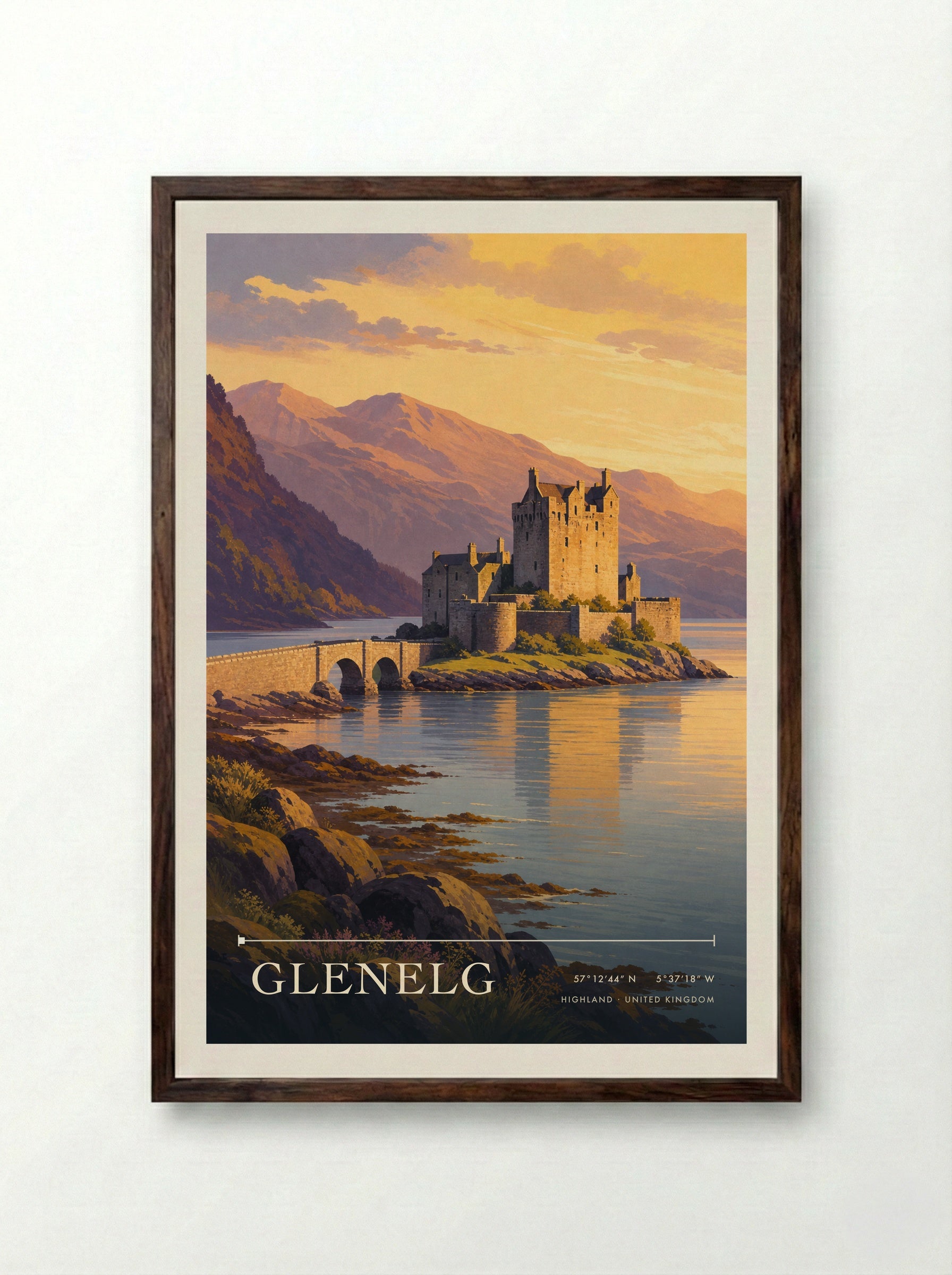 Glenelg Highland United Kingdom Travel Poster - Framed Print Dark Wood