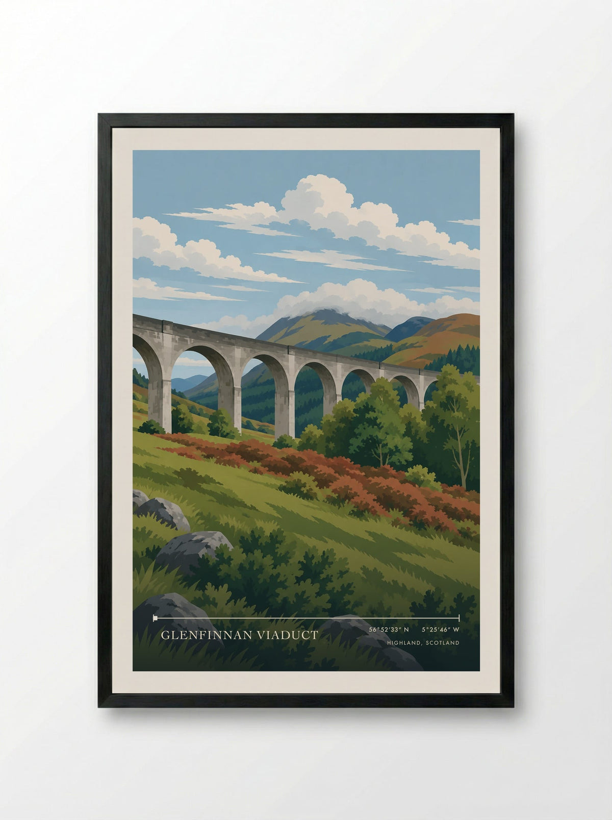 Glenfinnan Viaduct, Highland, Scotland | Travel Poster - Framed Print Black