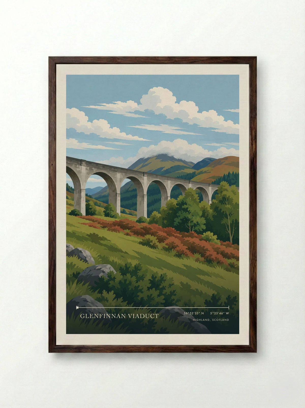 Glenfinnan Viaduct, Highland, Scotland | Travel Poster - Framed Print Dark Wood