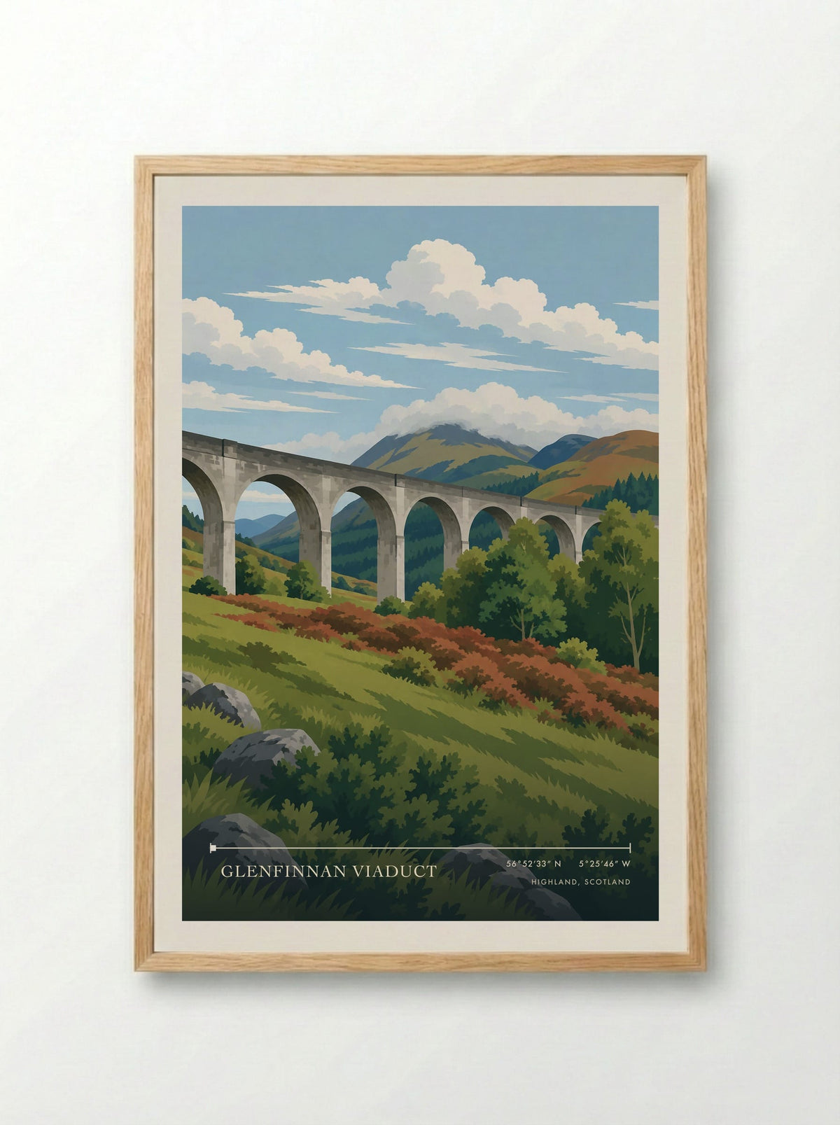 Glenfinnan Viaduct, Highland, Scotland | Travel Poster - Framed Print Wood