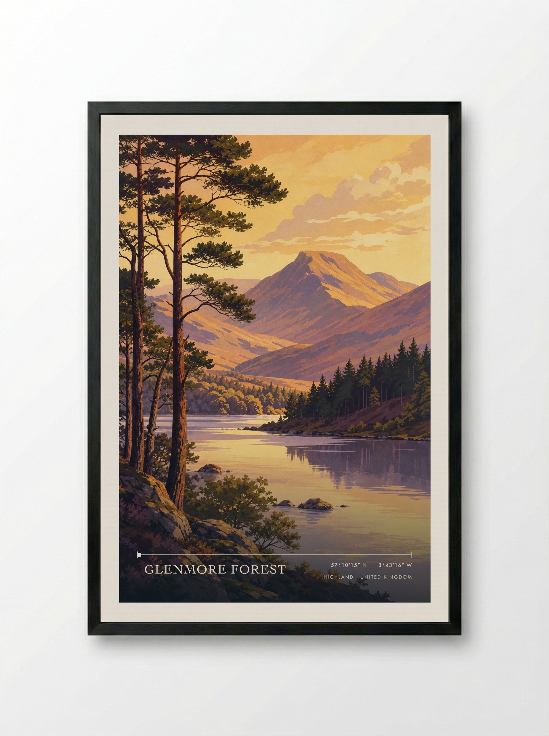 Glenmore Forest Highland United Kingdom Travel Poster - Framed Print Black