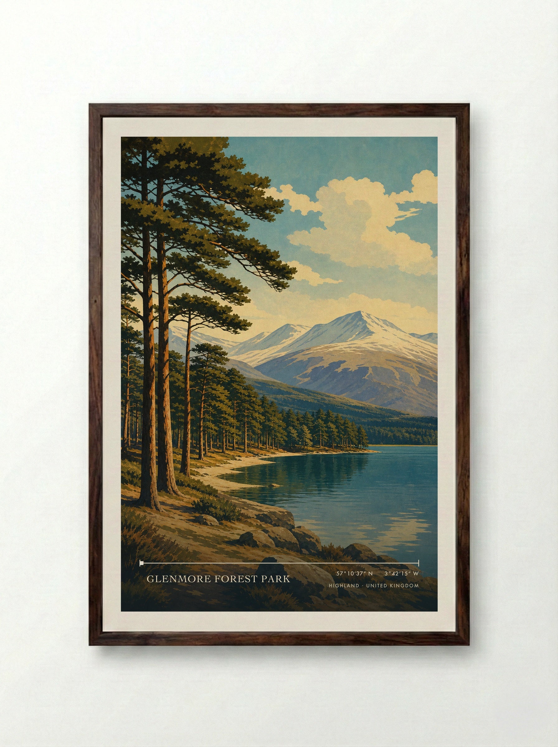 Glenmore Forest Park Highland United Kingdom Travel Poster - Framed Print Dark Wood