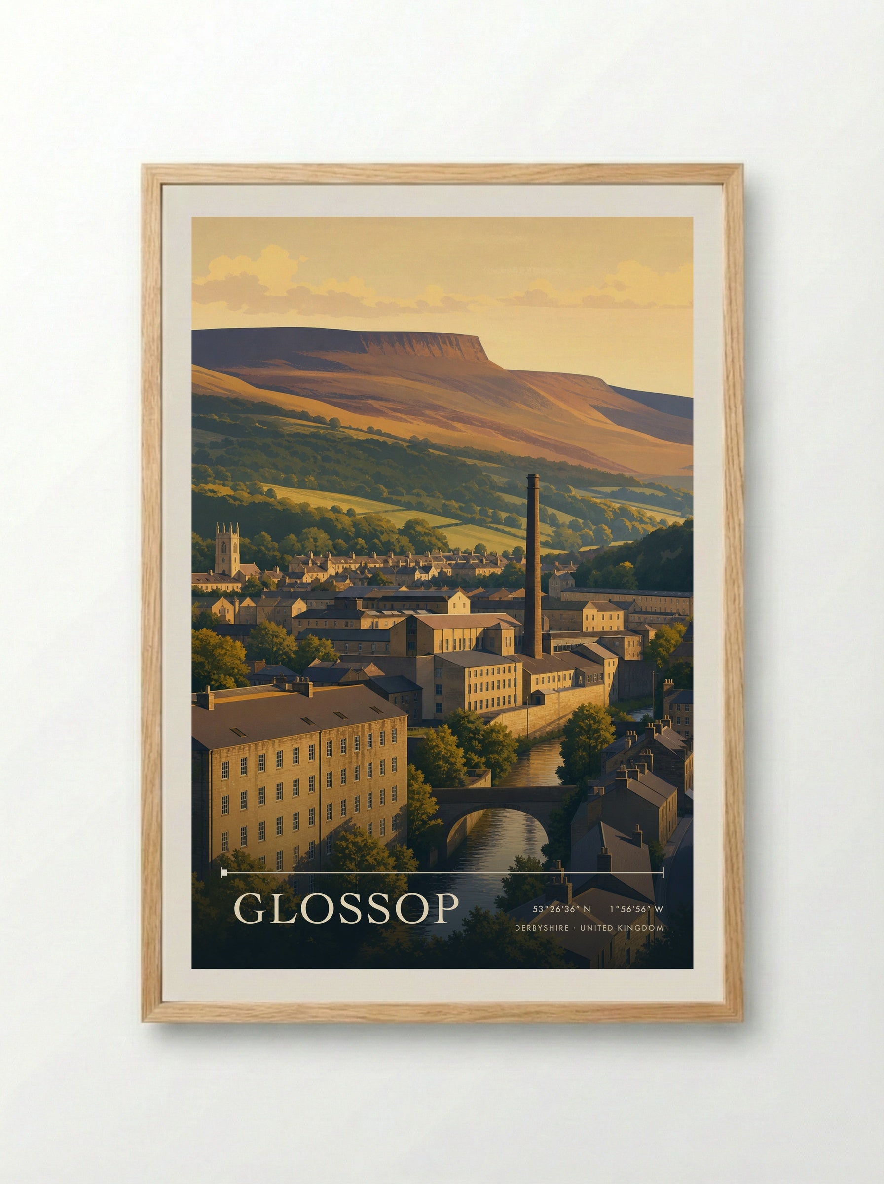 Glossop Derbyshire United Kingdom Travel Poster - Framed Print Wood