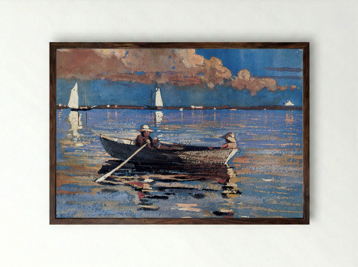 Gloucester Harbor and Dory - Winslow Homer - Framed Print Dark Wood