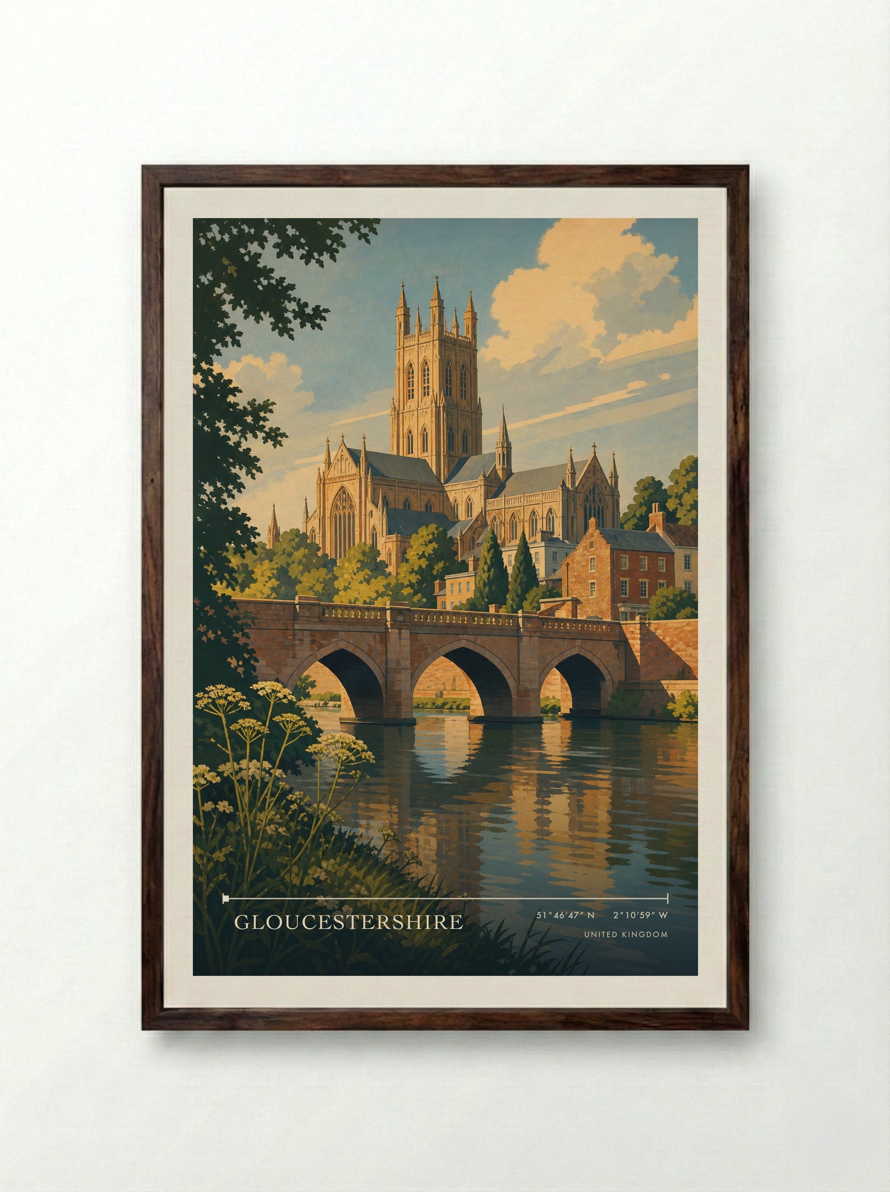 Gloucestershire United Kingdom Travel Poster - Framed Print Dark Wood