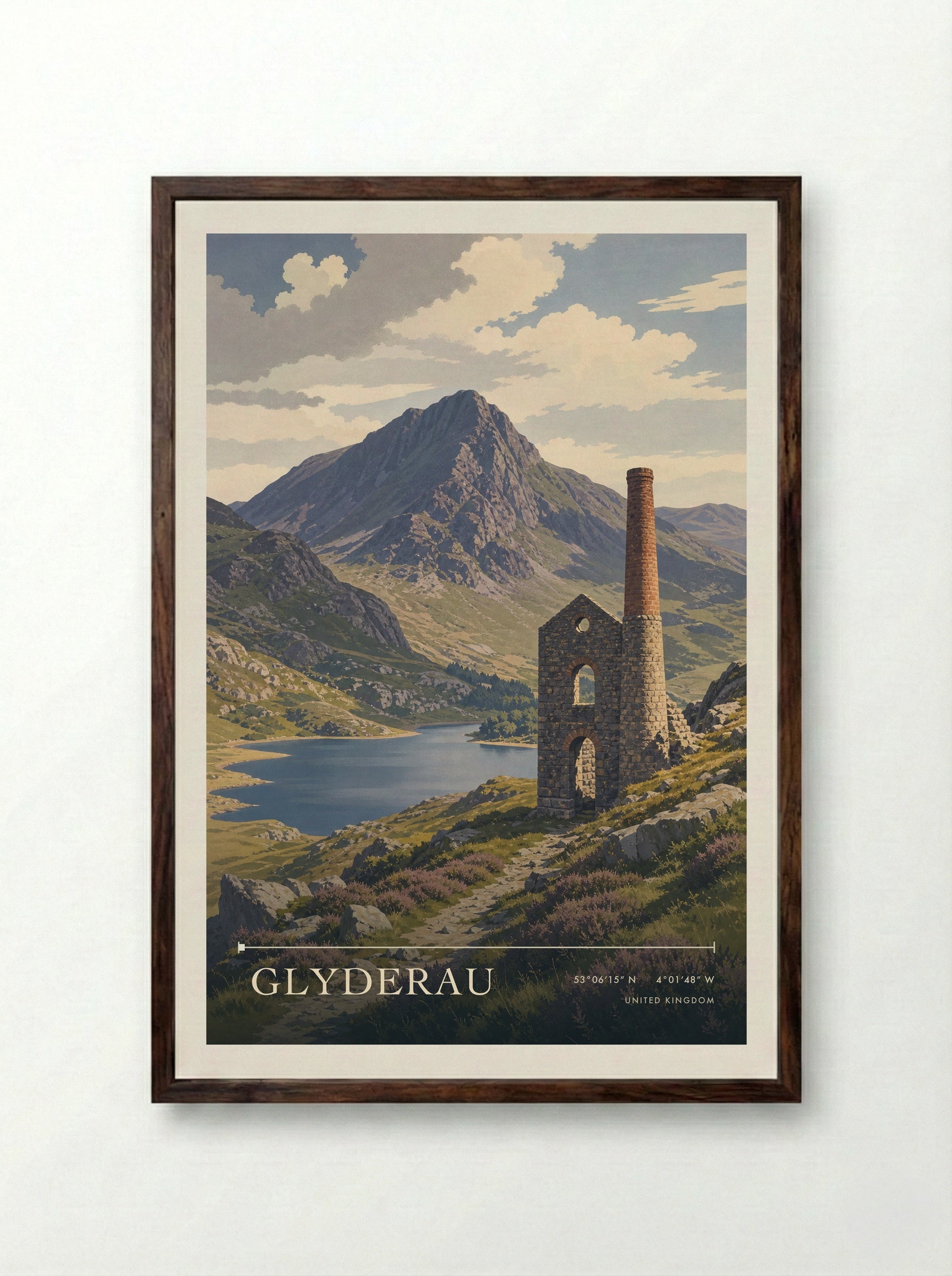 Glyderau United Kingdom Travel Poster - Framed Print Dark Wood