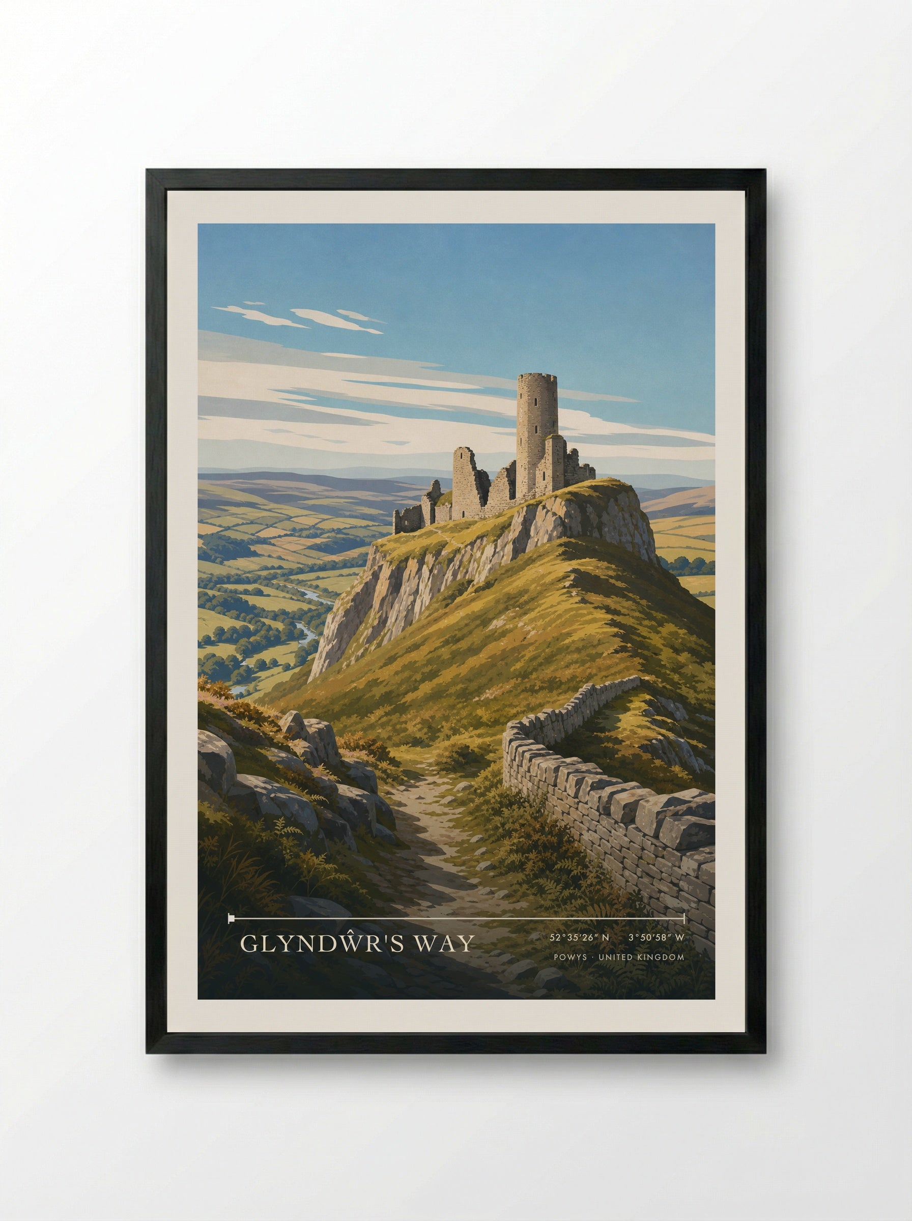Glyndŵr's Way Powys United Kingdom Travel Poster - Framed Print Black