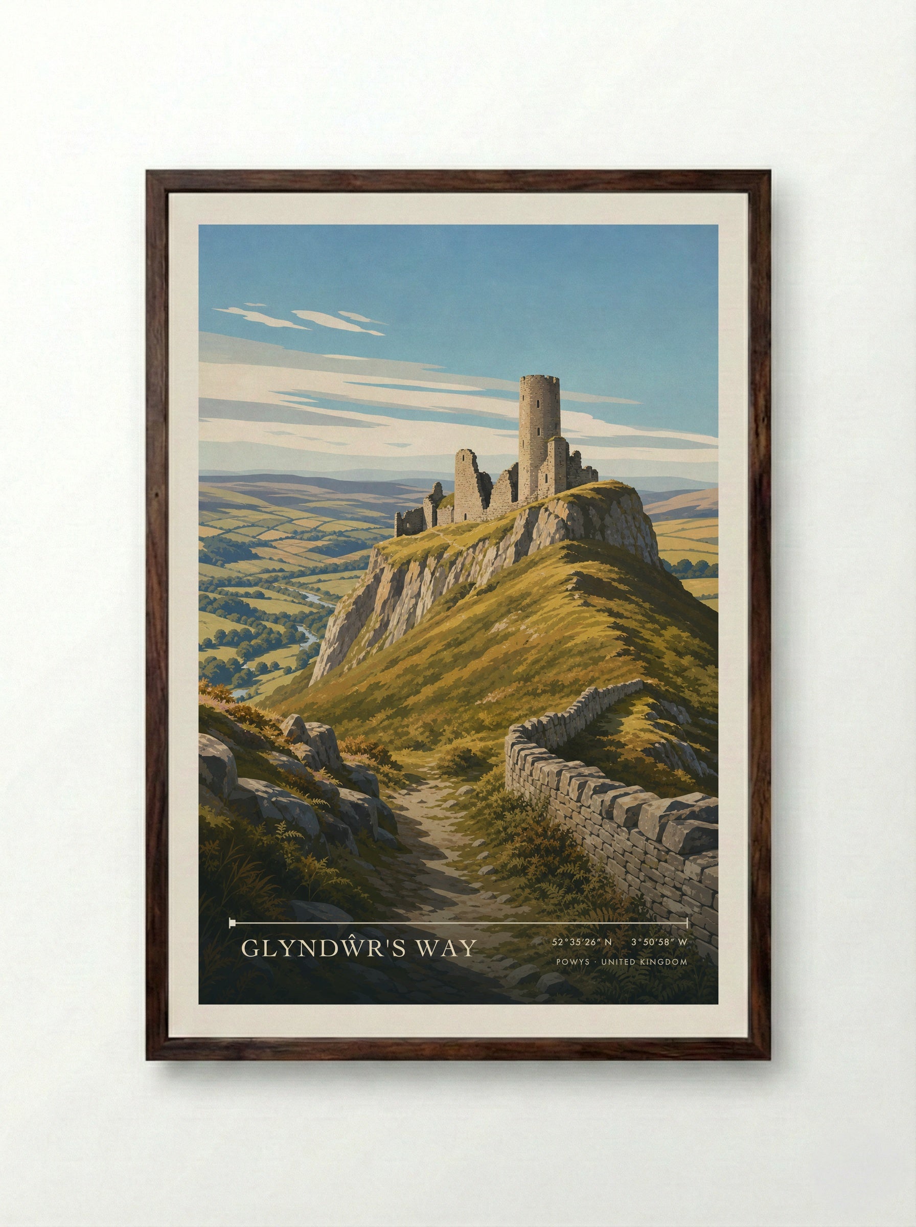 Glyndŵr's Way Powys United Kingdom Travel Poster - Framed Print Dark Wood