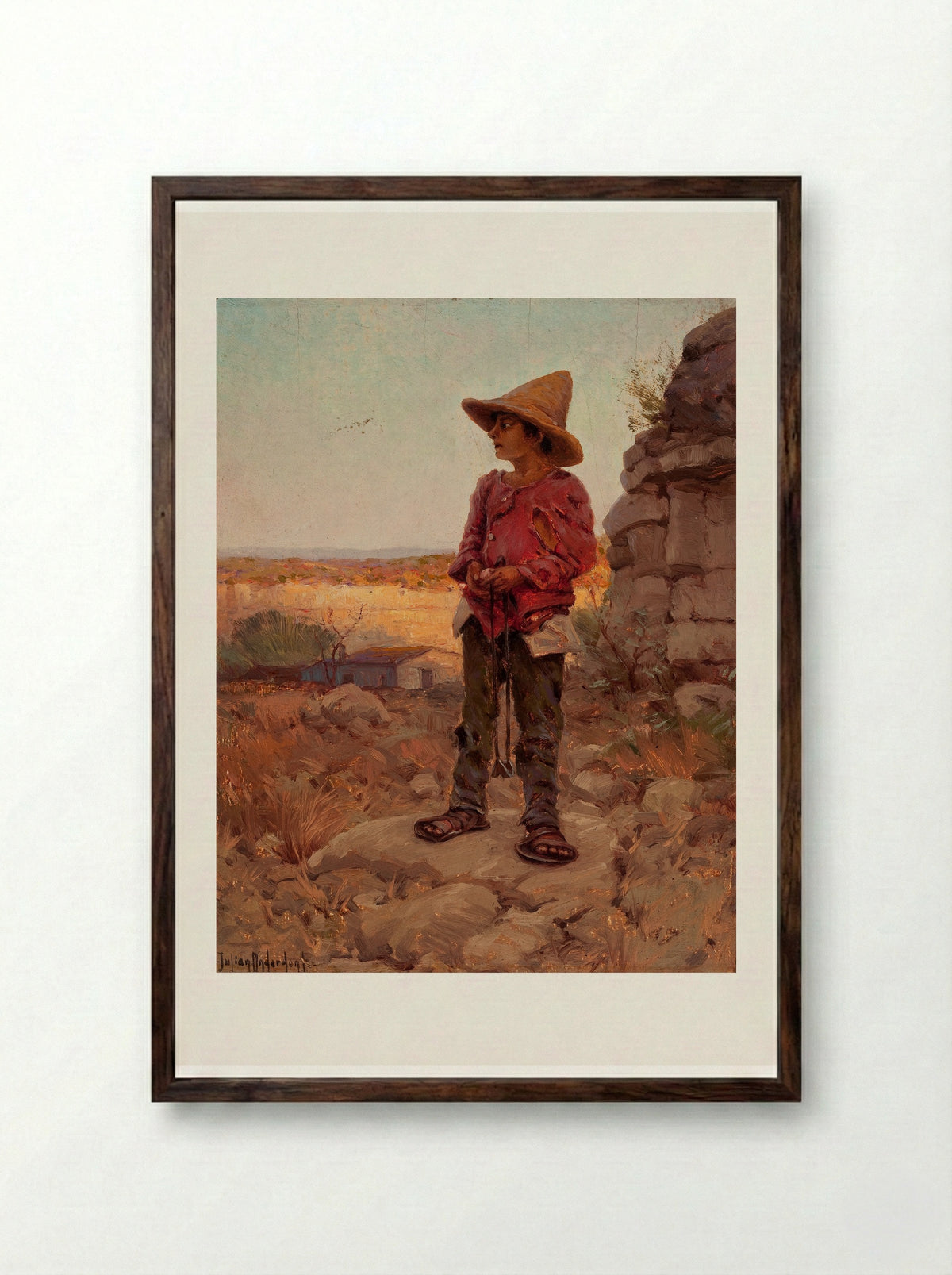 Goat Herder at the San Antonio Quarry - Robert Julian Onderdonk - Framed Print Dark Wood