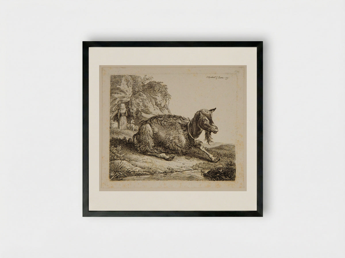 Goat and Shepherdess - Johann Christian Reinhart - Framed Print Black