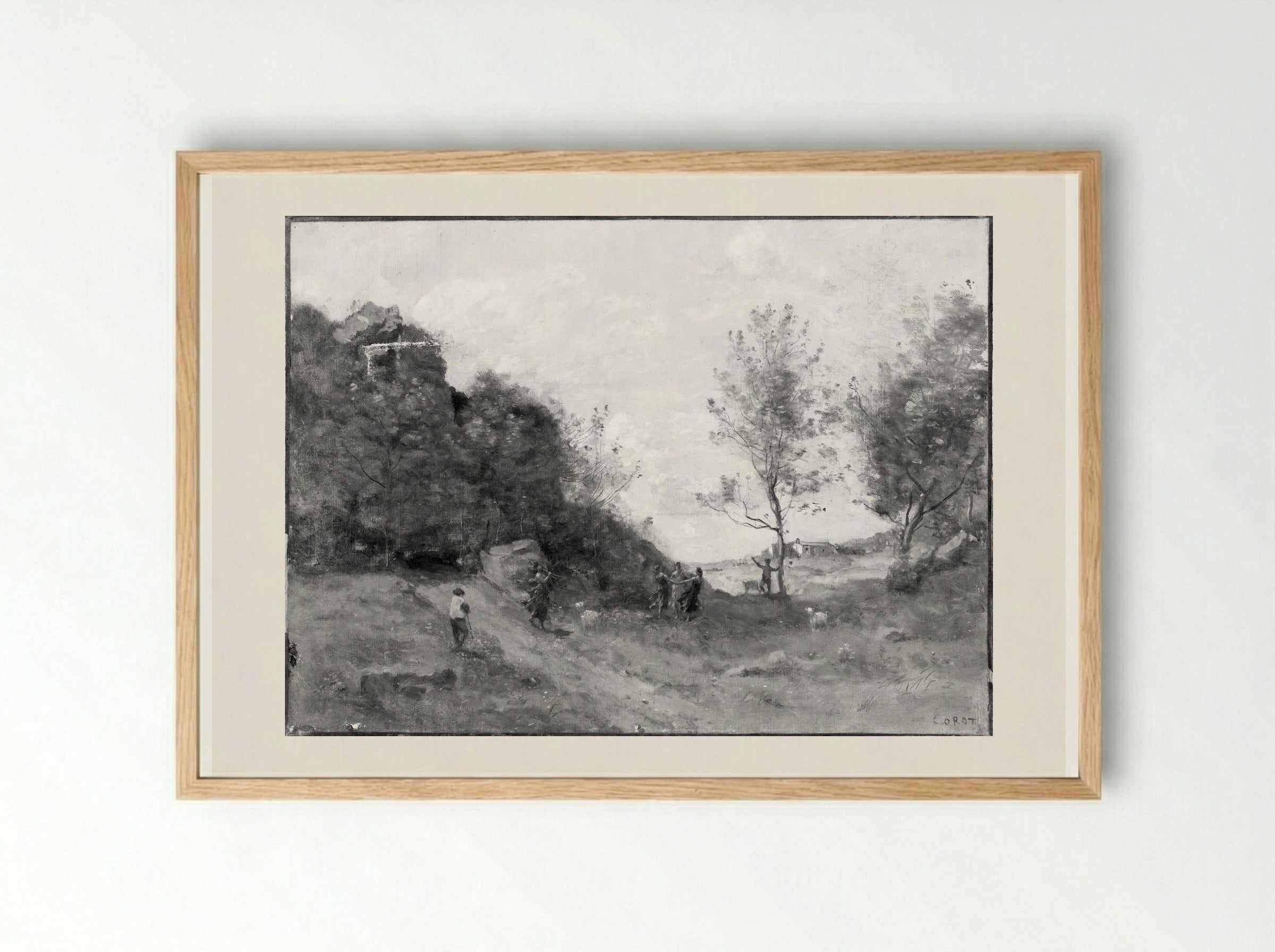 Goatherd in a Landscape - Jean-Baptiste-Camille Corot - Framed Print Wood