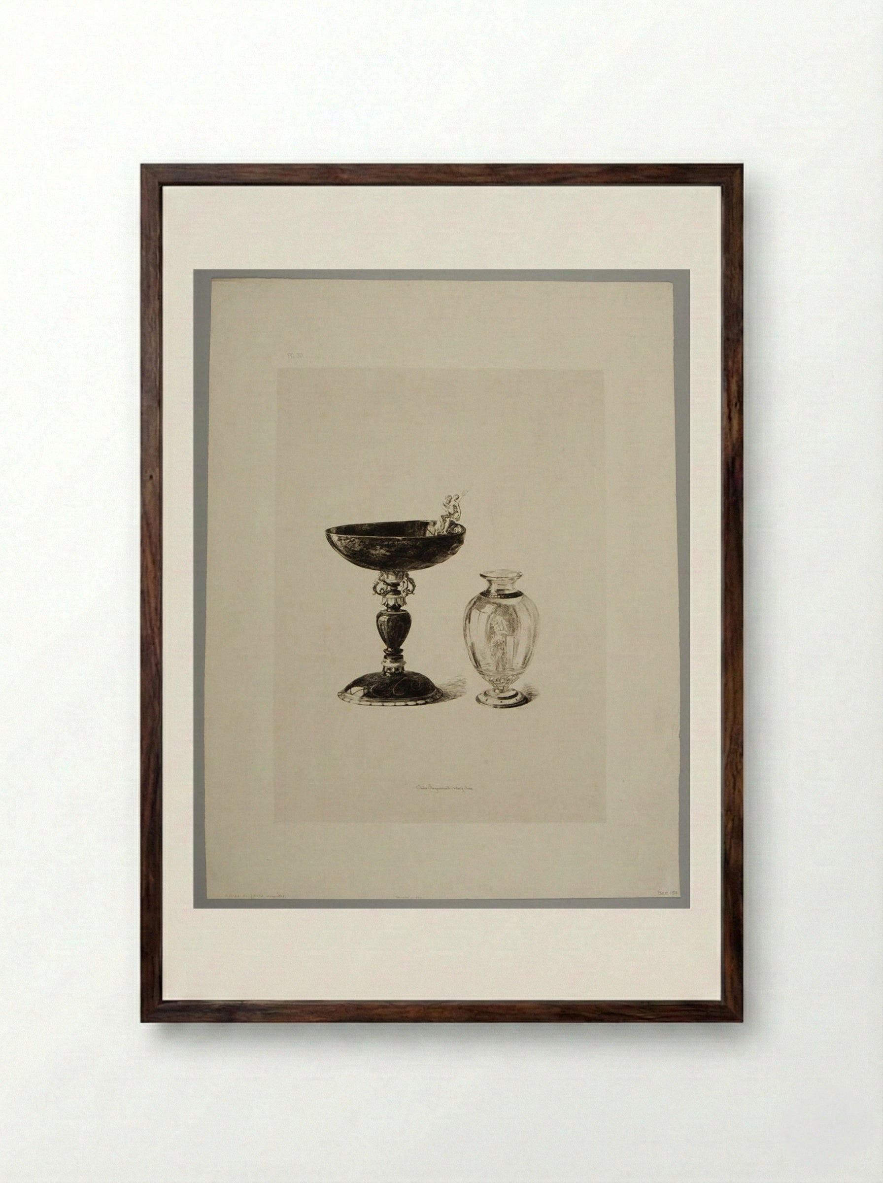 Goblet of Oriental Jasper and Vase of Rock Crystal - Jules Ferdinand Jacquemart - Framed Print Dark Wood