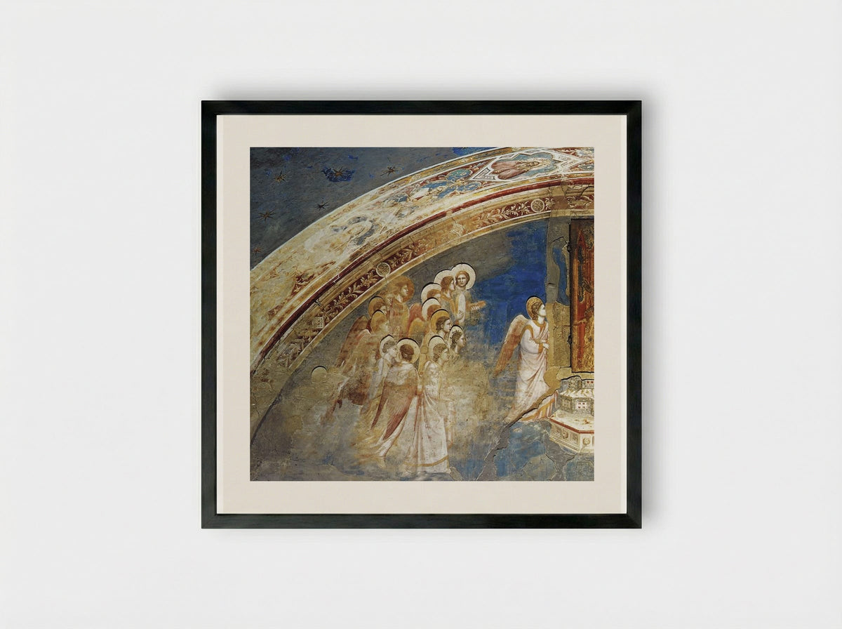 God Sends Gabriel to the Virgin - Giotto di Bondone - Framed Print Black