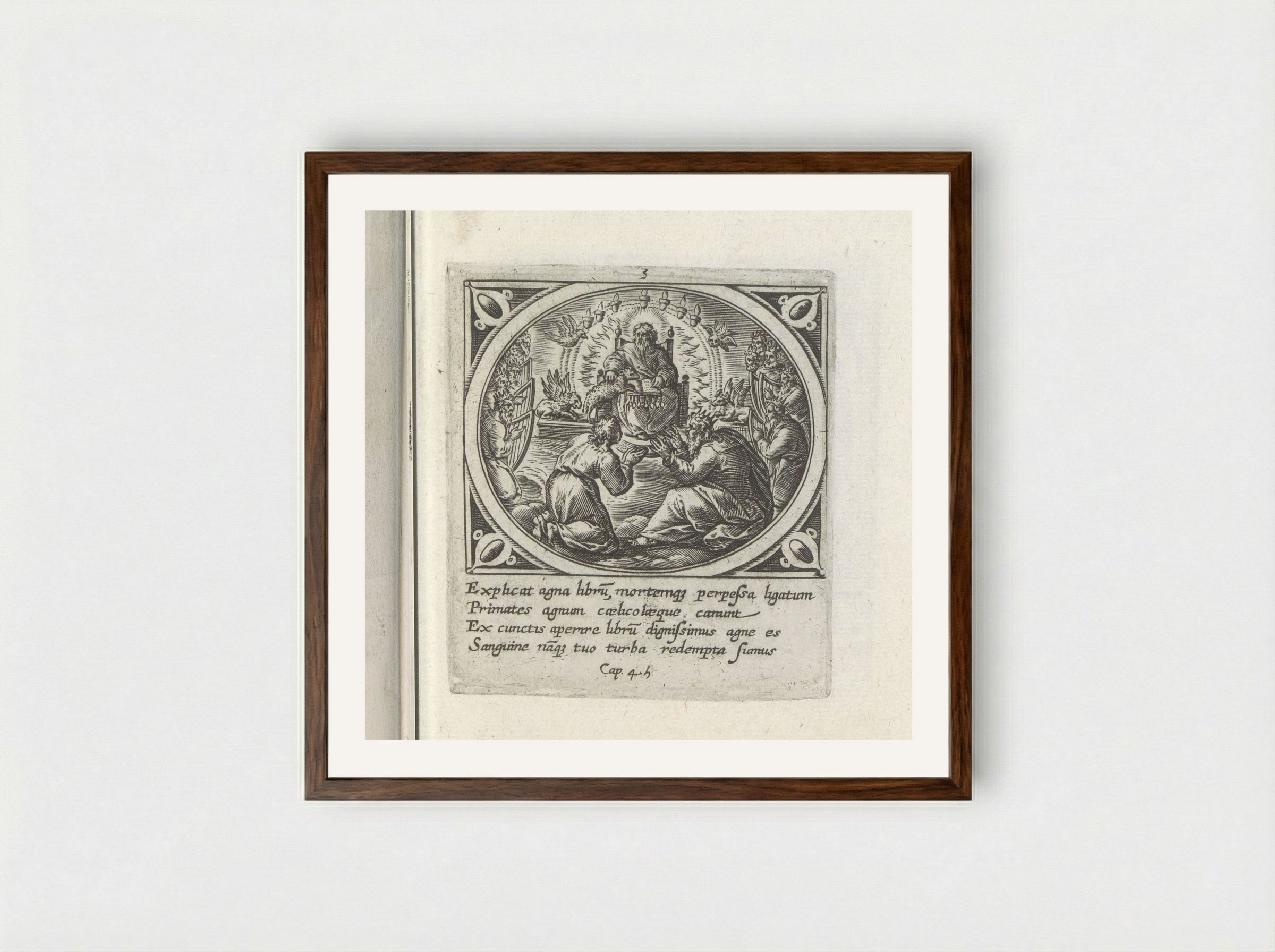 God op zijn troon - Gerard de Jode - Framed Print Dark Wood