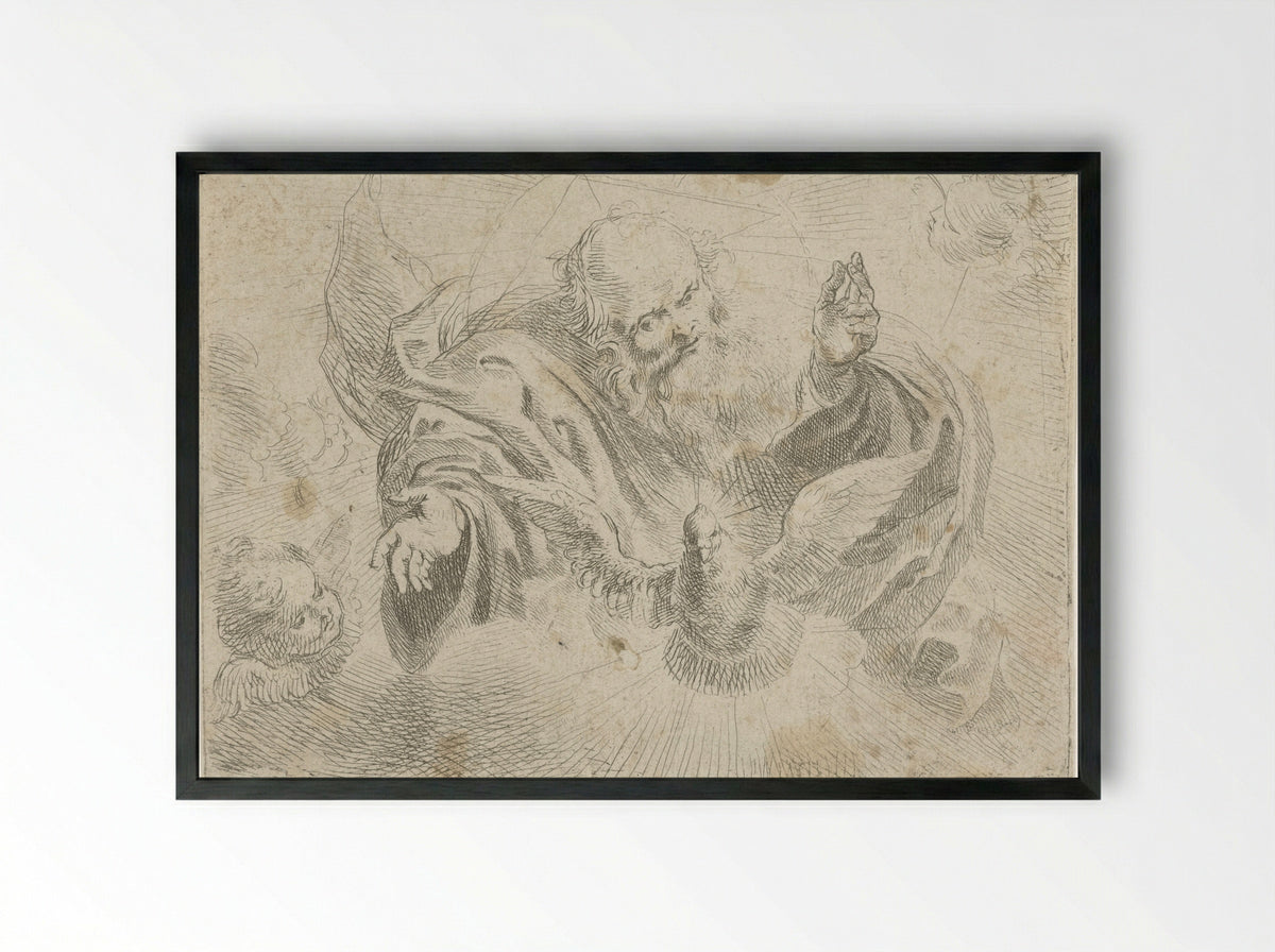 God the Father with the Dove of the Holy Spirit - Jan Miel - Framed Print Black