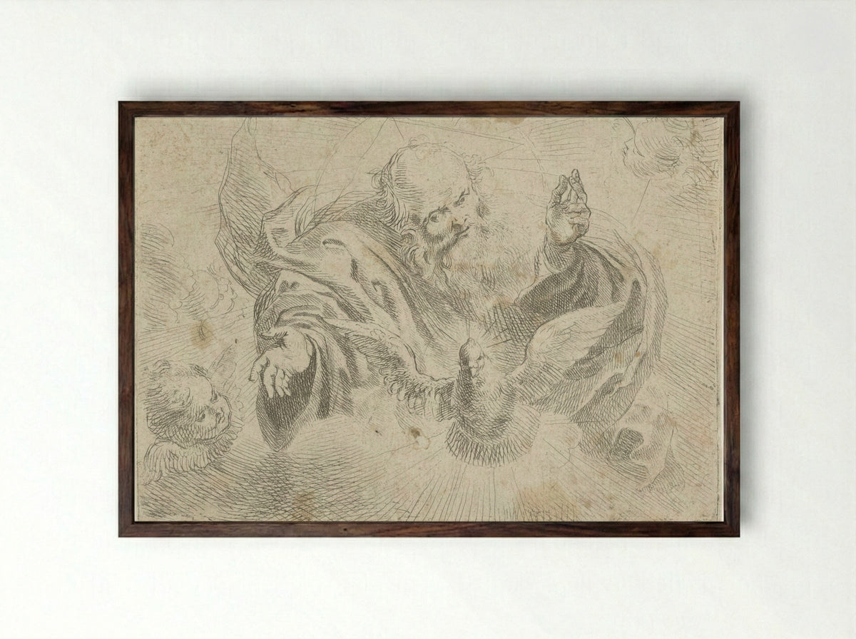 God the Father with the Dove of the Holy Spirit - Jan Miel - Framed Print Dark Wood