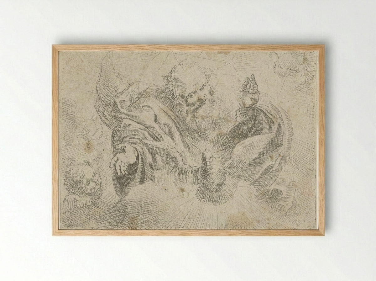 God the Father with the Dove of the Holy Spirit - Jan Miel - Framed Print Wood