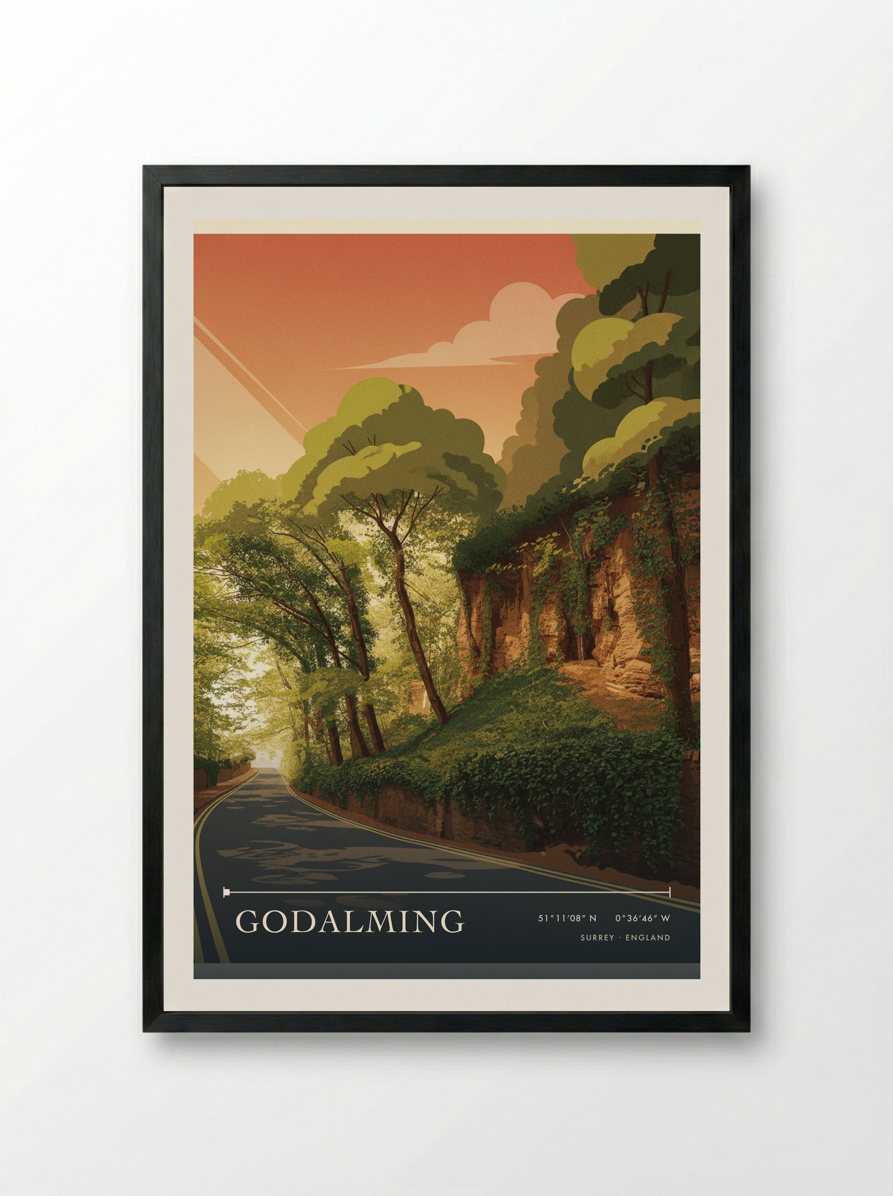 Godalming Surrey England Travel Poster - Framed Print Black