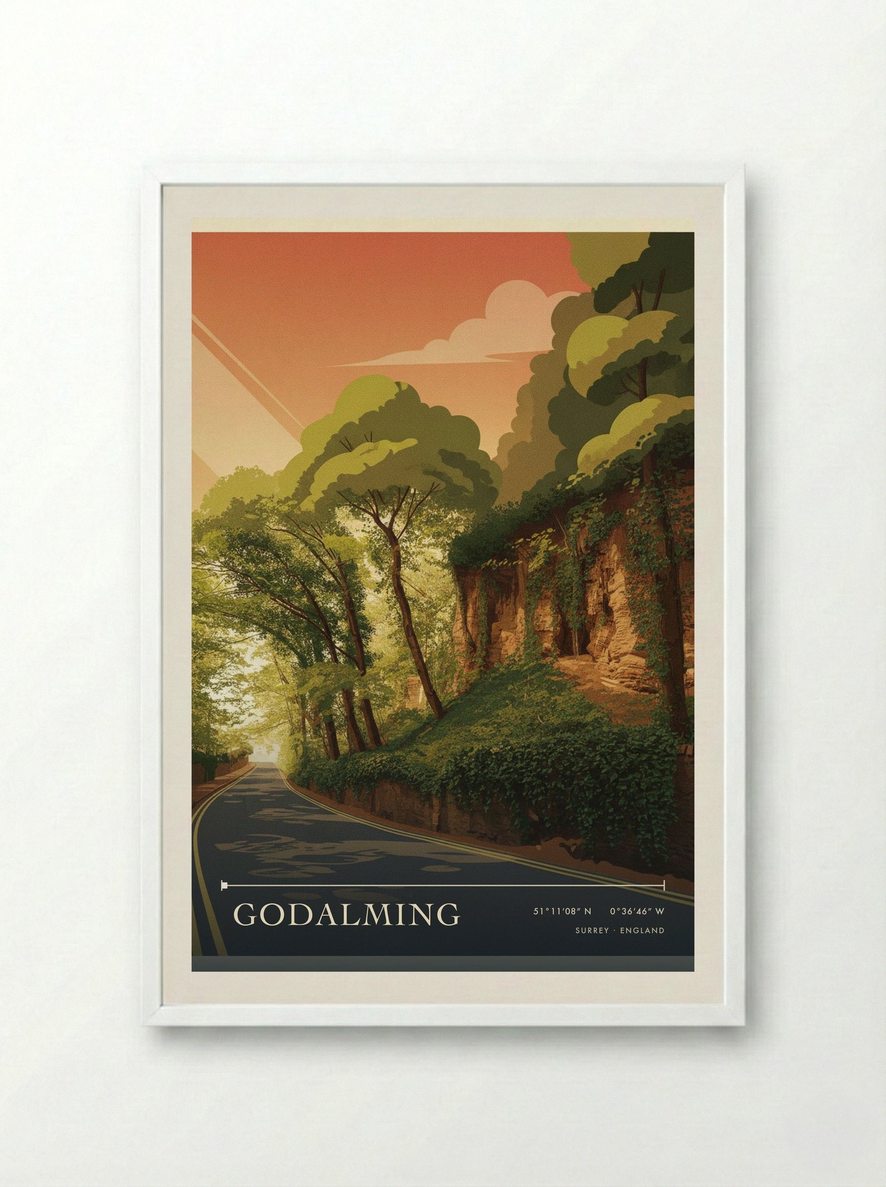 Godalming Surrey England Travel Poster - Framed Print White