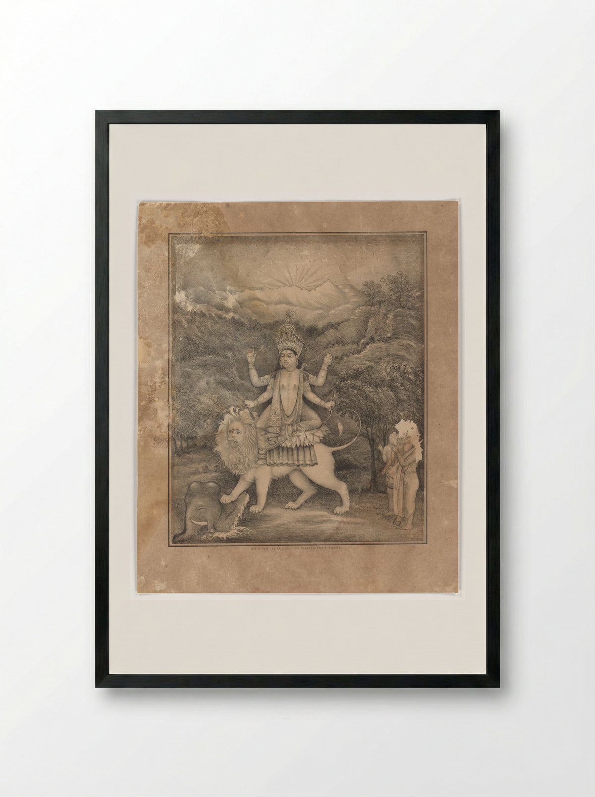 Goddess Jagadhatri - Krishnahari Das - Framed Print Black
