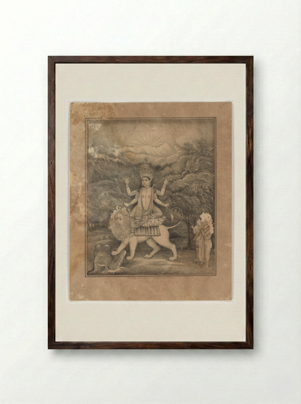 Goddess Jagadhatri - Krishnahari Das - Framed Print Dark Wood